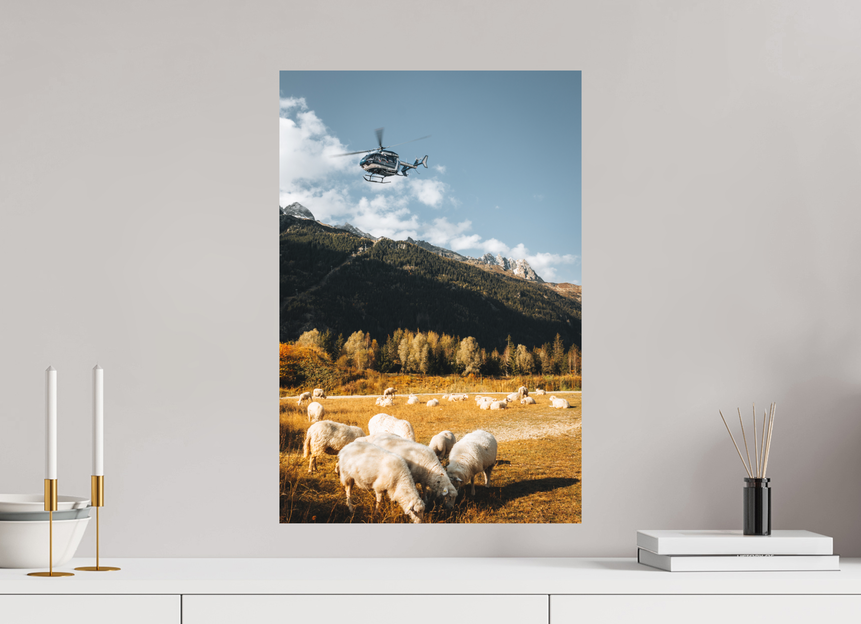 40 x 60 cm, Tirage Fine Art (Papier Mat) Moutons au coucher de soleil et intervention aérienne