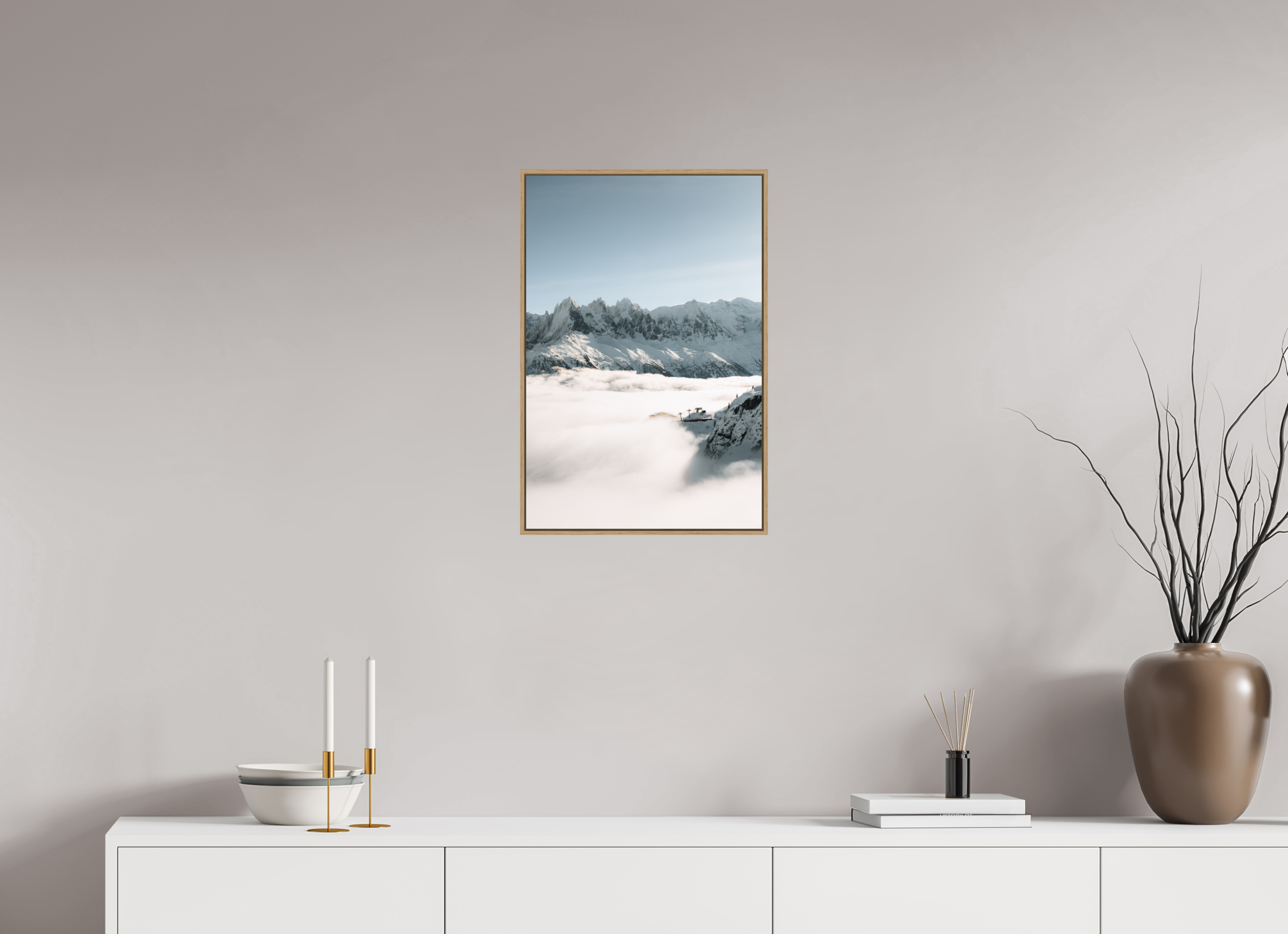 40 x 60 cm, Tirage sous Plexiglas encadré Mer de nuages hivernale sur le massif du Mont-Blanc