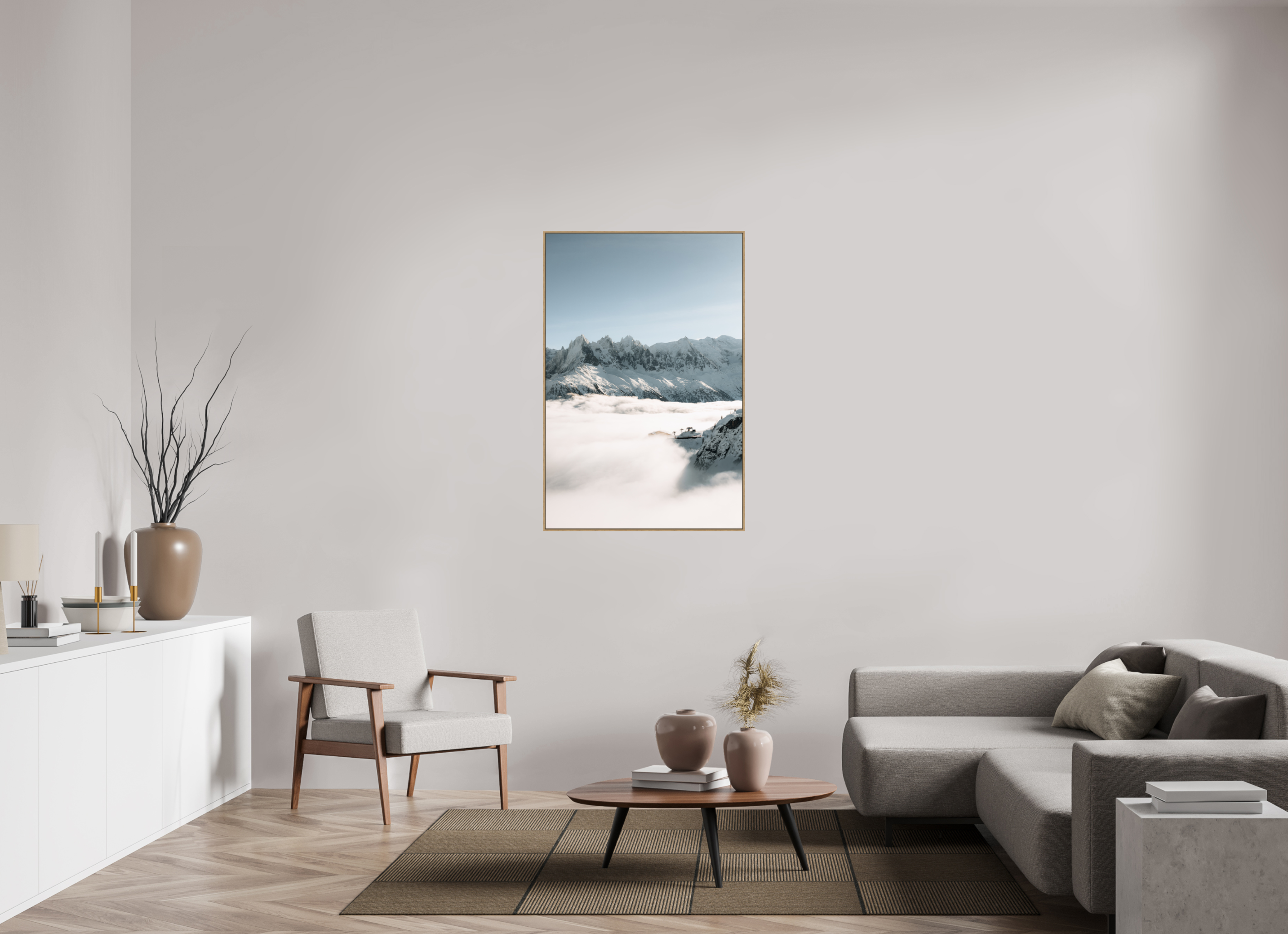 80 x 120 cm, Tirage sous Plexiglas encadré Mer de nuages hivernale sur le massif du Mont-Blanc