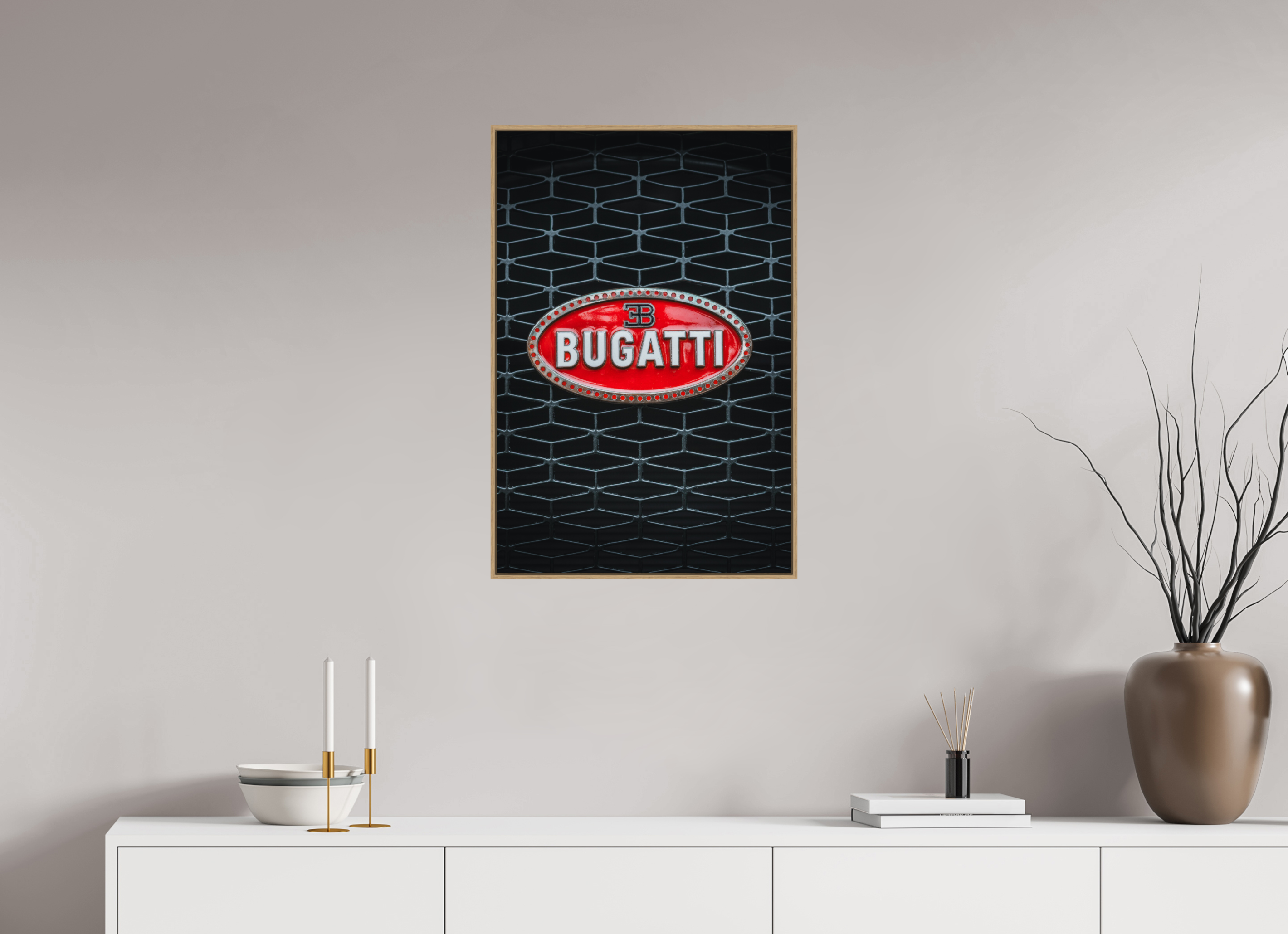 50 x 75 cm, Tirage sous Plexiglas encadré Bugatti – Signature légendaire