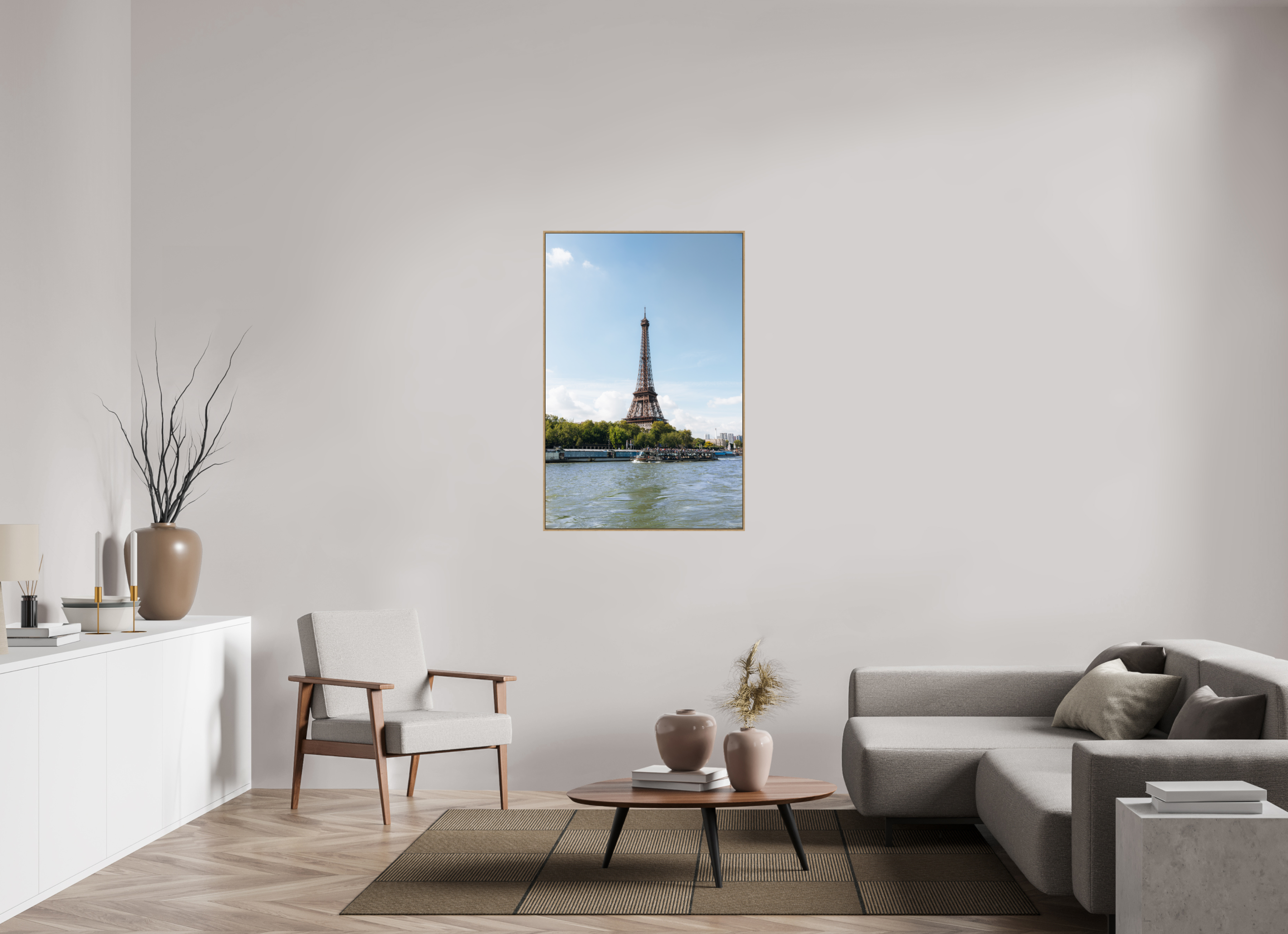80 x 120 cm, Tirage sous Plexiglas encadré Tour Eiffel – Reflets sur la Seine