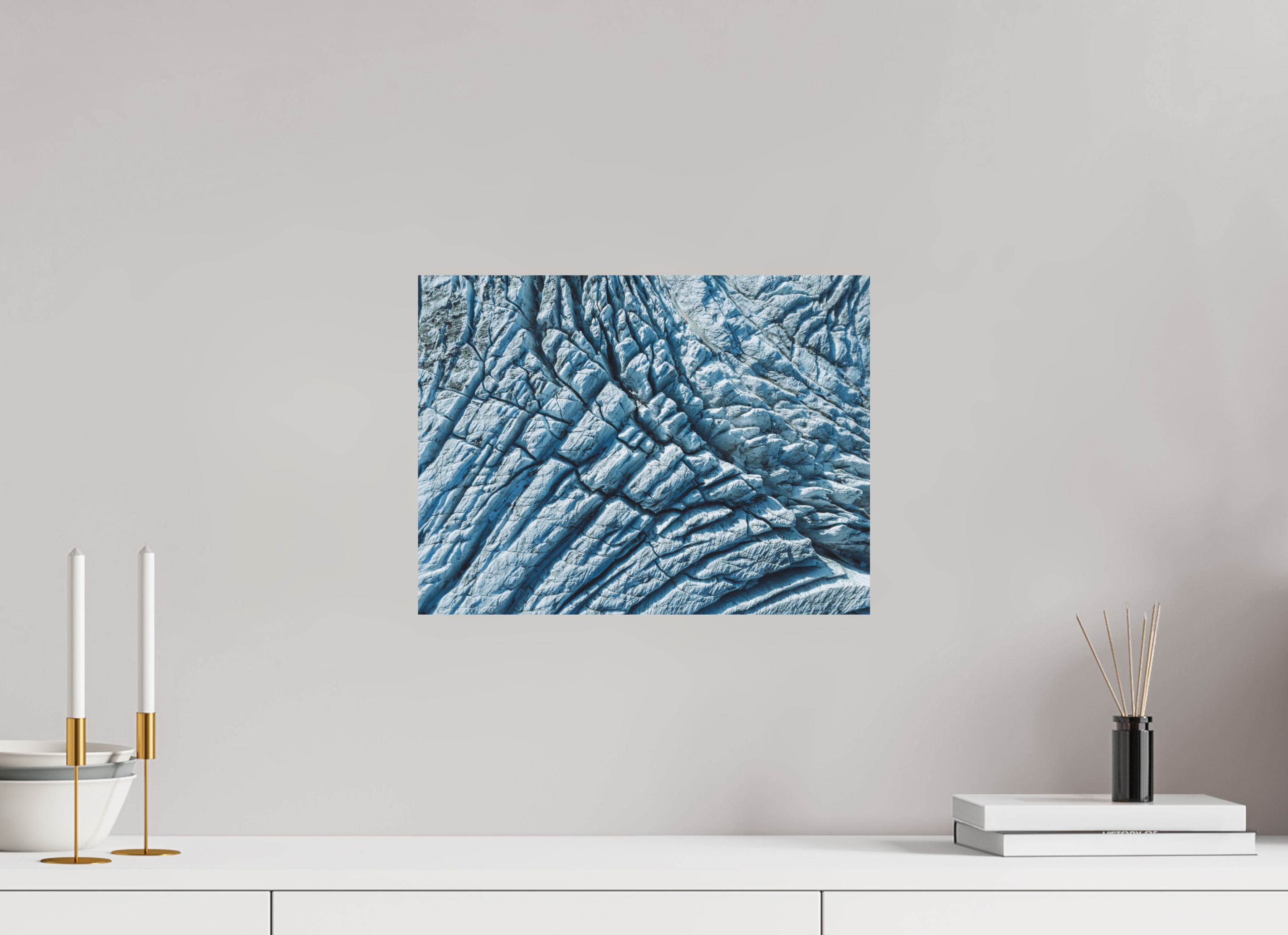 40 x 30 cm, Tirage Fine Art (Papier Mat) Glacier du Tour – Séracs et Crevasses depuis le Ciel