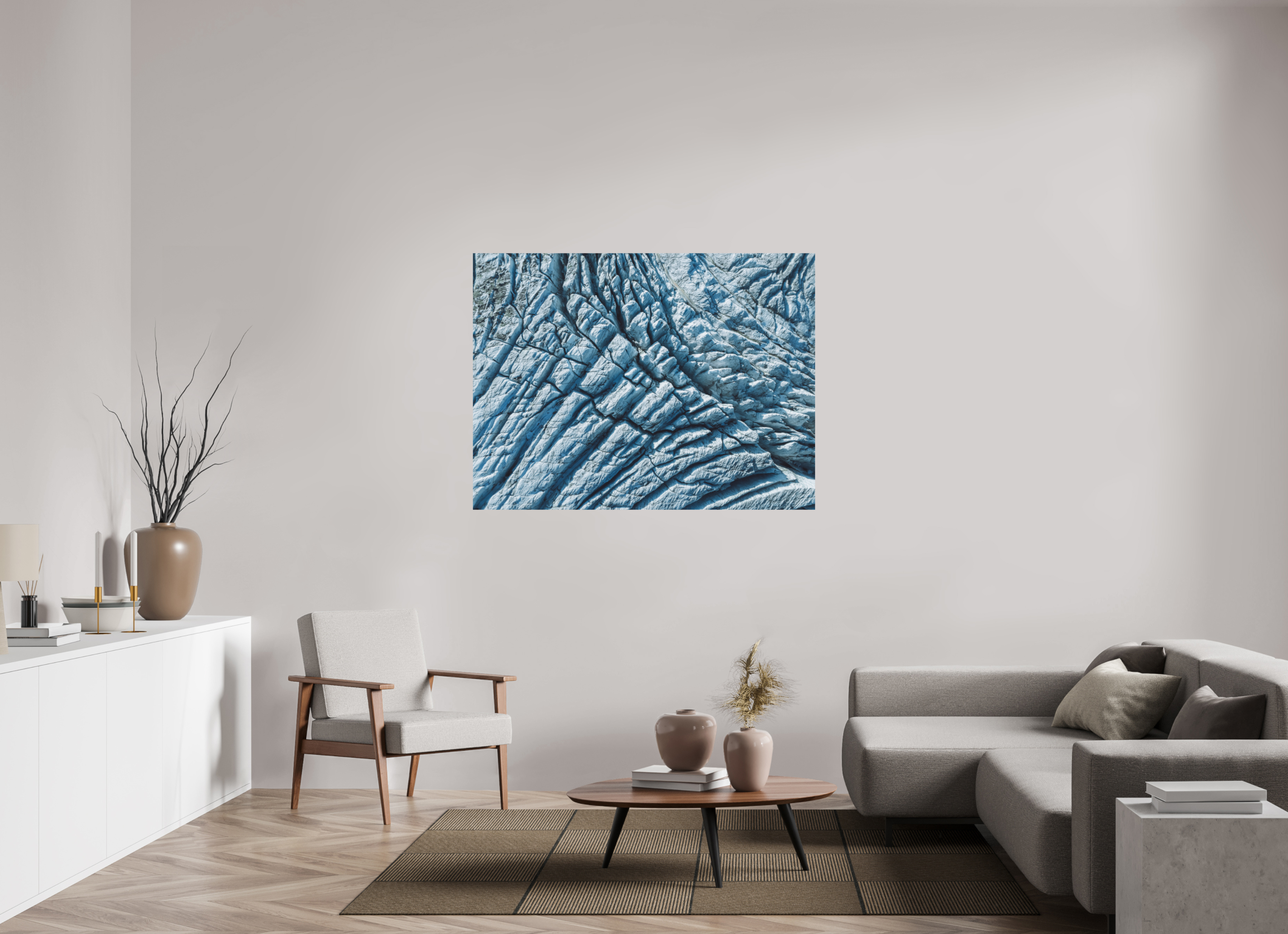 140 x 105 cm, Tirage Fine Art Premium + Glacier du Tour – Séracs et Crevasses depuis le Ciel