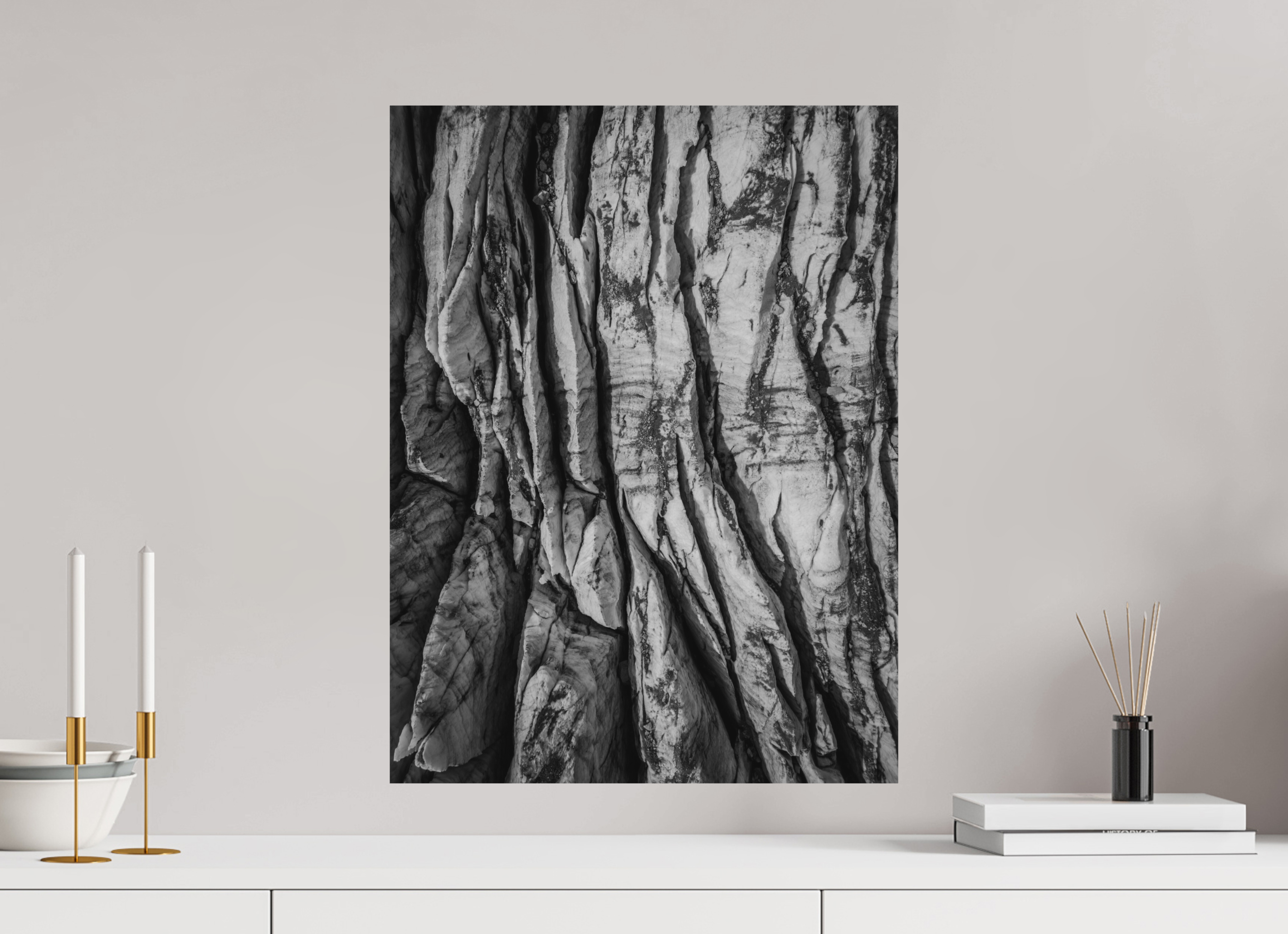 45 x 60 cm, Tirage Fine Art (Papier Mat) Veines de Glace – Glacier du Tour en noir et blanc
