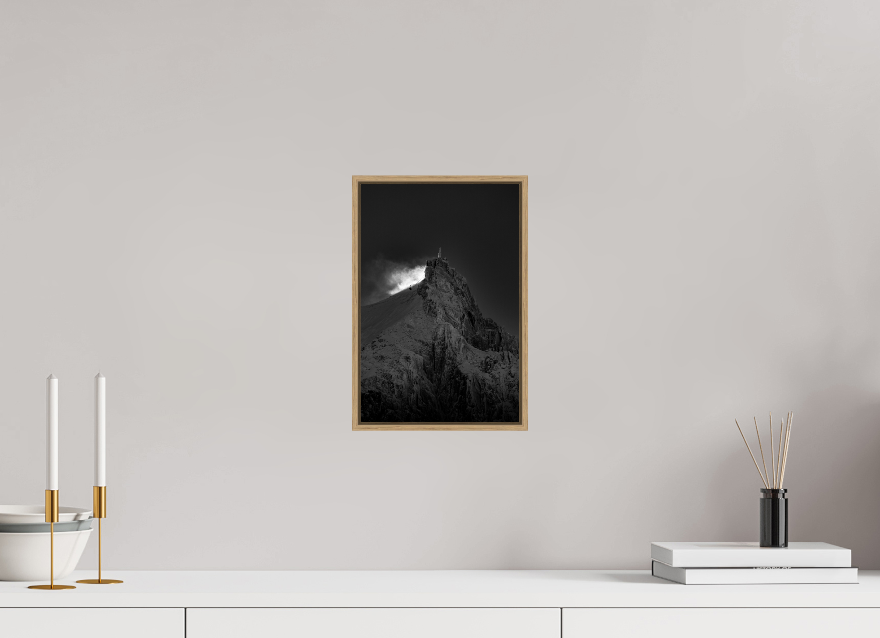 20 x 30 cm, Tirage sous Plexiglas encadré Aiguille du Midi – Neige tourbillonnante au soleil