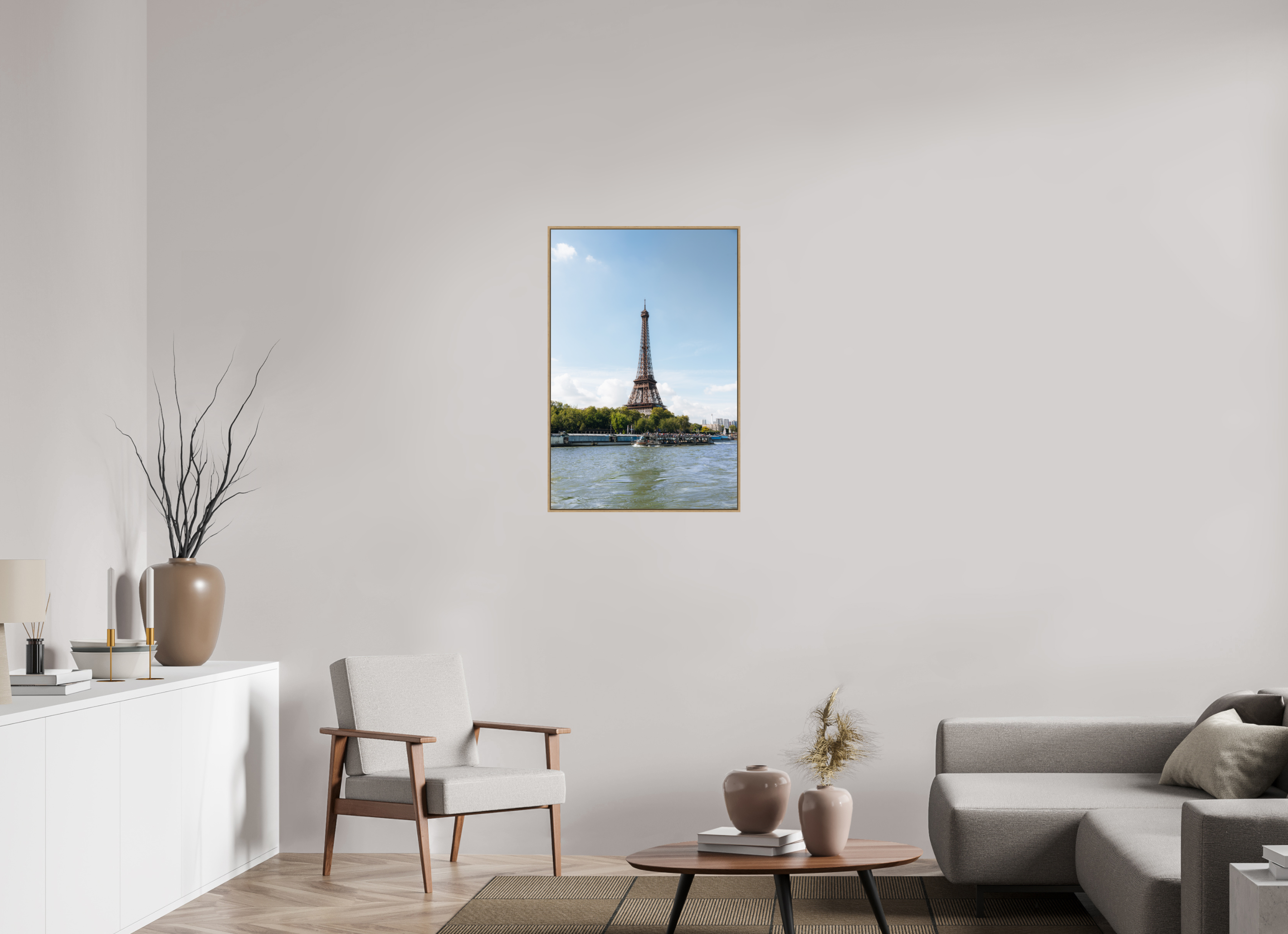 60 x 90 cm, Tirage sous Plexiglas encadré Tour Eiffel – Reflets sur la Seine