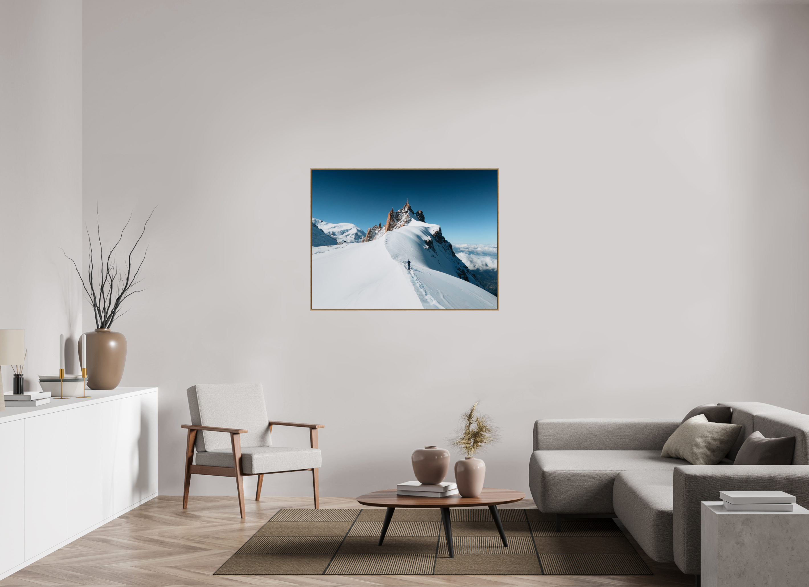 120 x 90 cm, Tirage sous Plexiglas encadré Équilibre au sommet – Aiguille du Midi