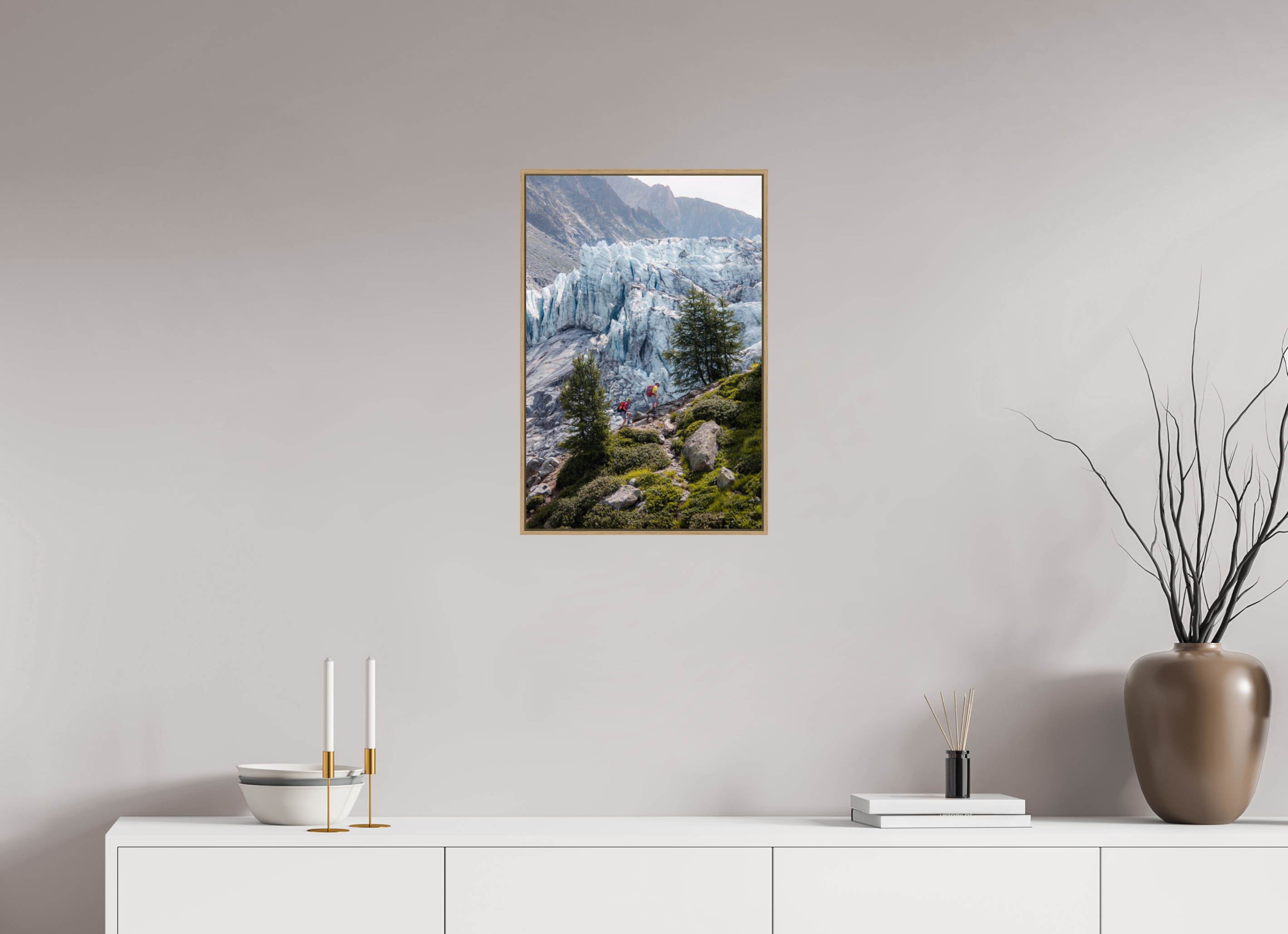40 x 60 cm, Tirage sous Plexiglas encadré Randonneurs face au Glacier d’Argentière