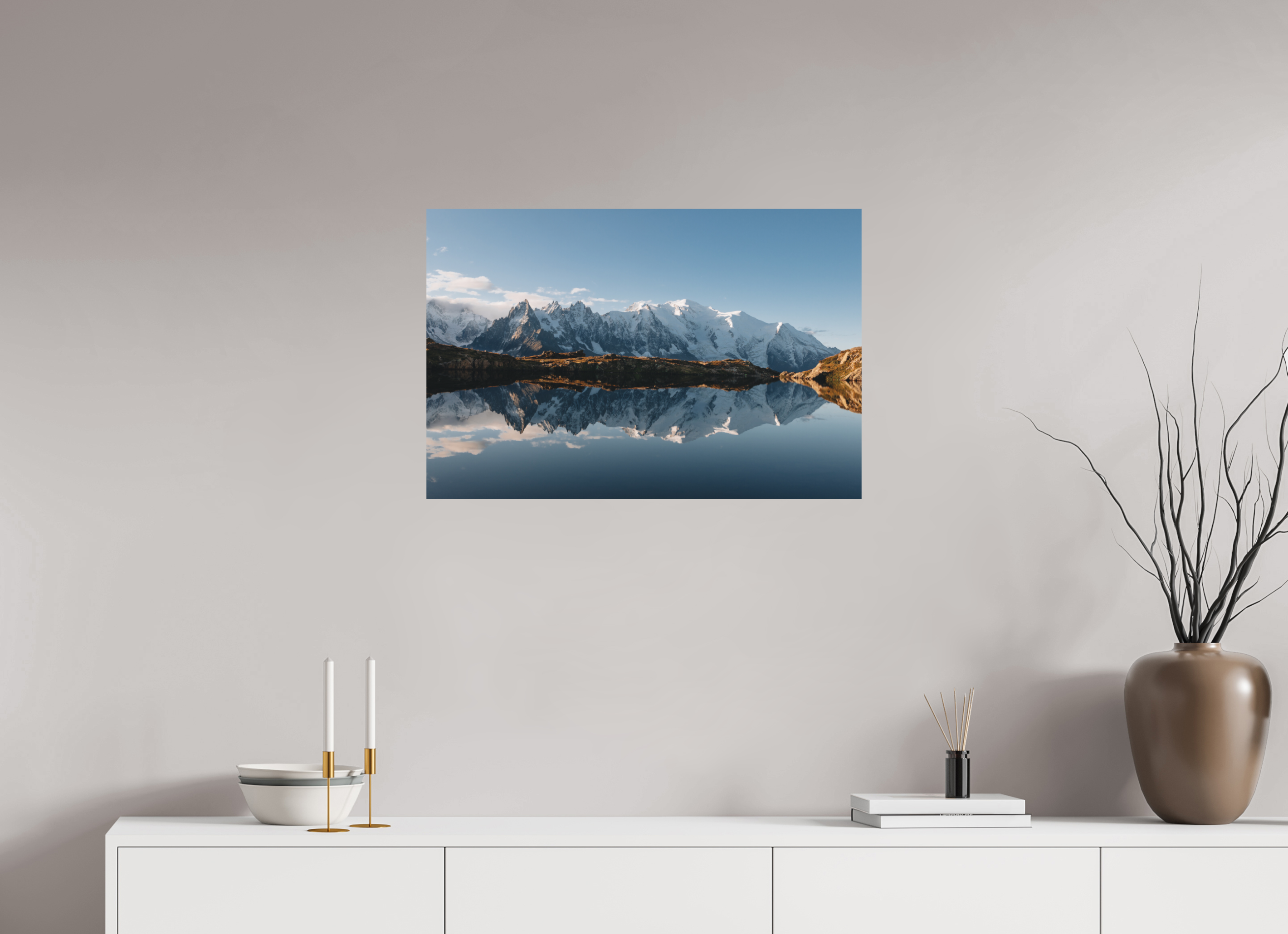 75 x 50 cm, Tirage Fine Art Premium + Reflets du Mont-Blanc sur le lac des Cheserys