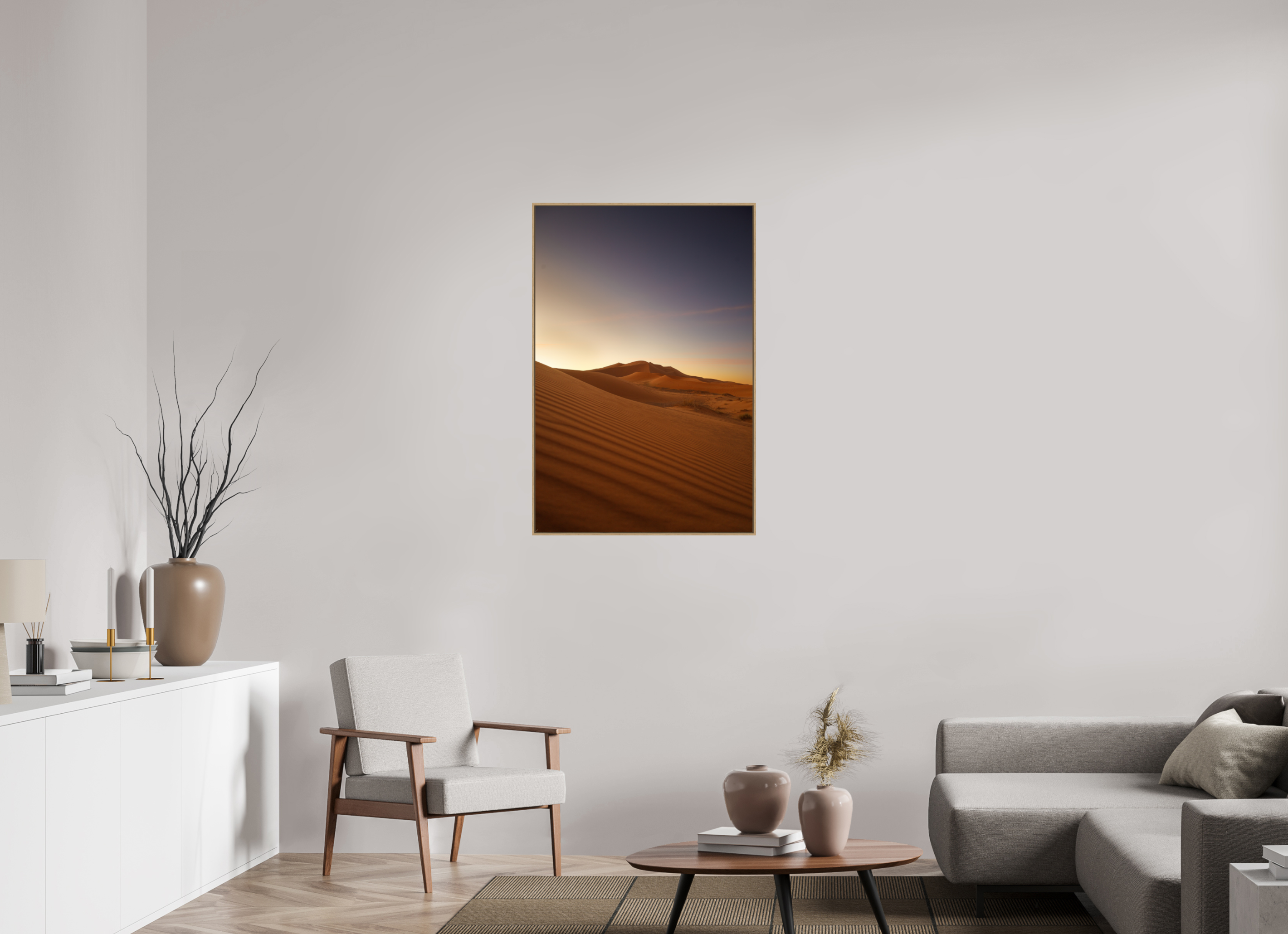 70 x 105 cm, Tirage sous Plexiglas encadré Dune au lever du soleil
