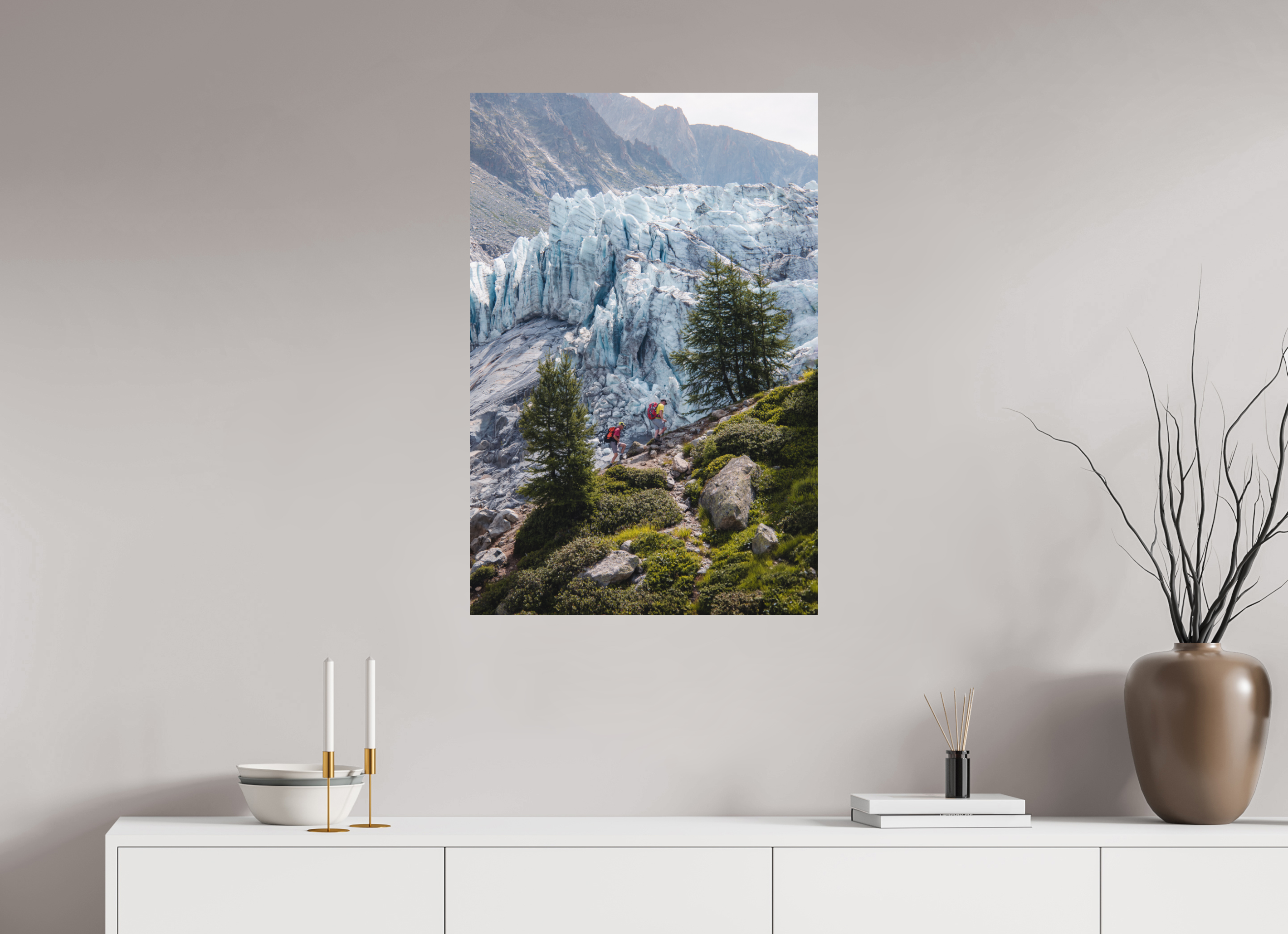 60 x 90 cm, Tirage Fine Art (Papier Mat) Randonneurs face au Glacier d’Argentière