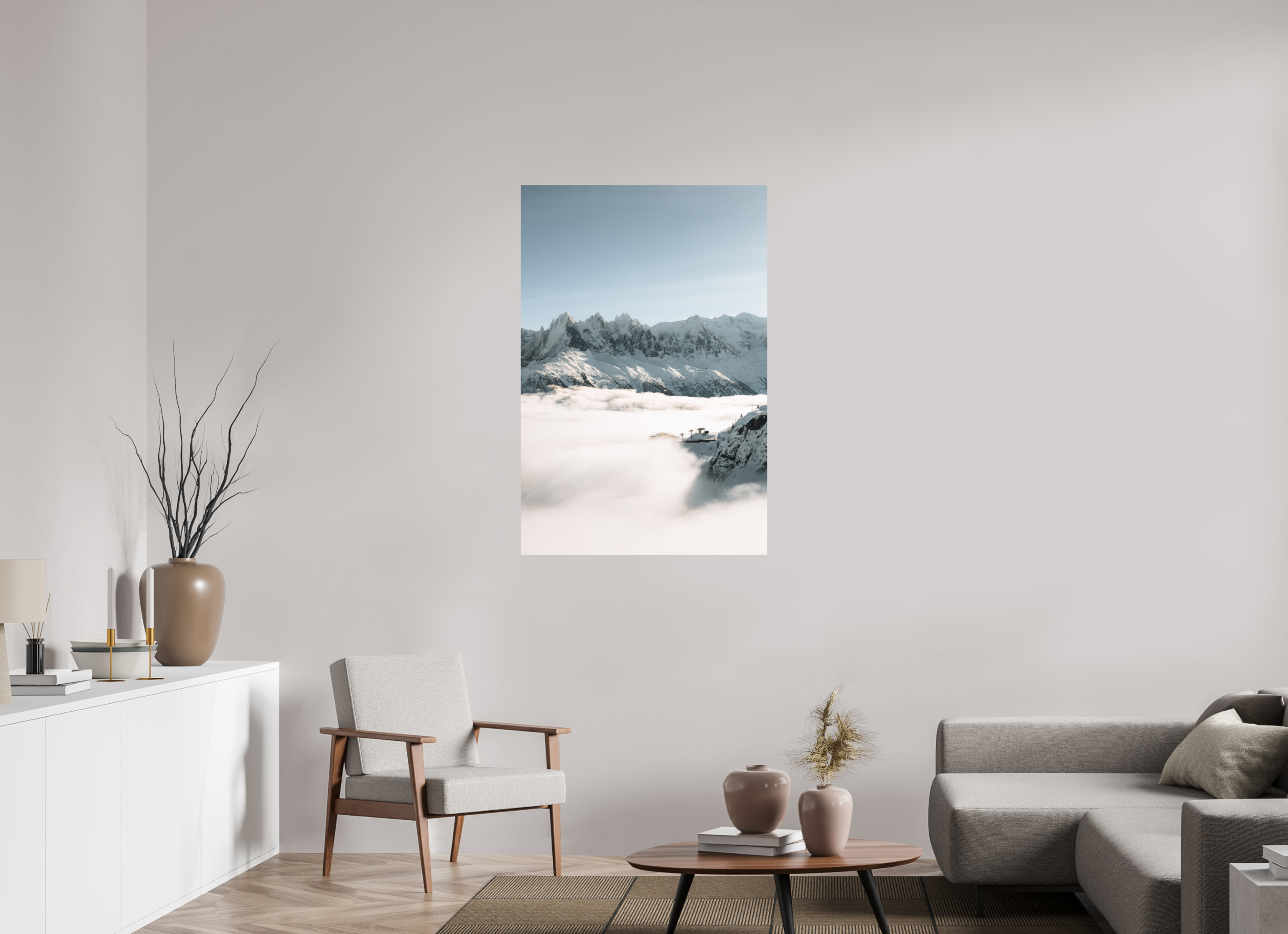 80 x 120 cm, Tirage Fine Art (Papier Mat) Mer de nuages hivernale sur le massif du Mont-Blanc