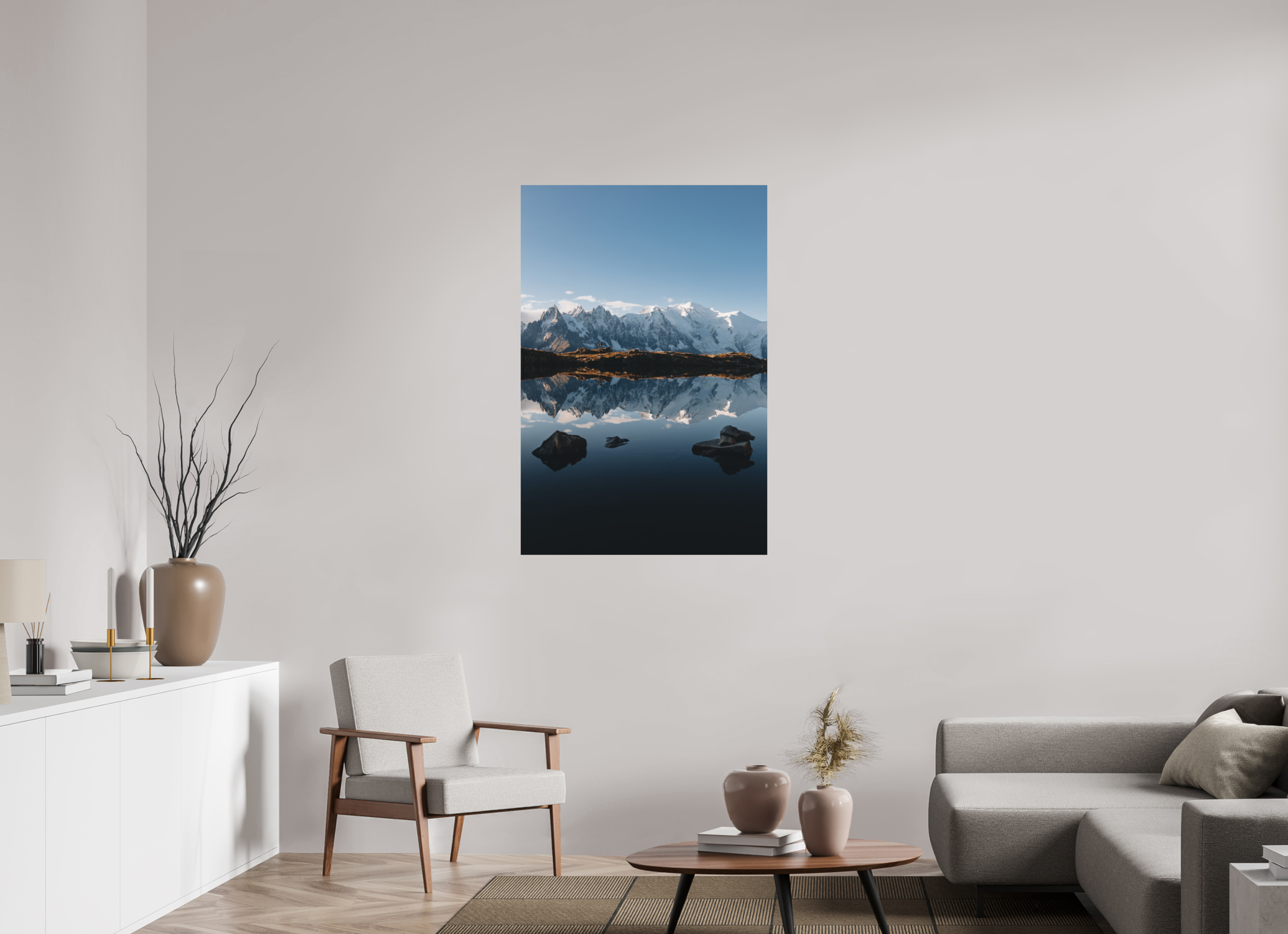 80 x 120 cm, Tirage Fine Art (Papier Mat) Mont-Blanc en miroir sur le lac des Cheserys
