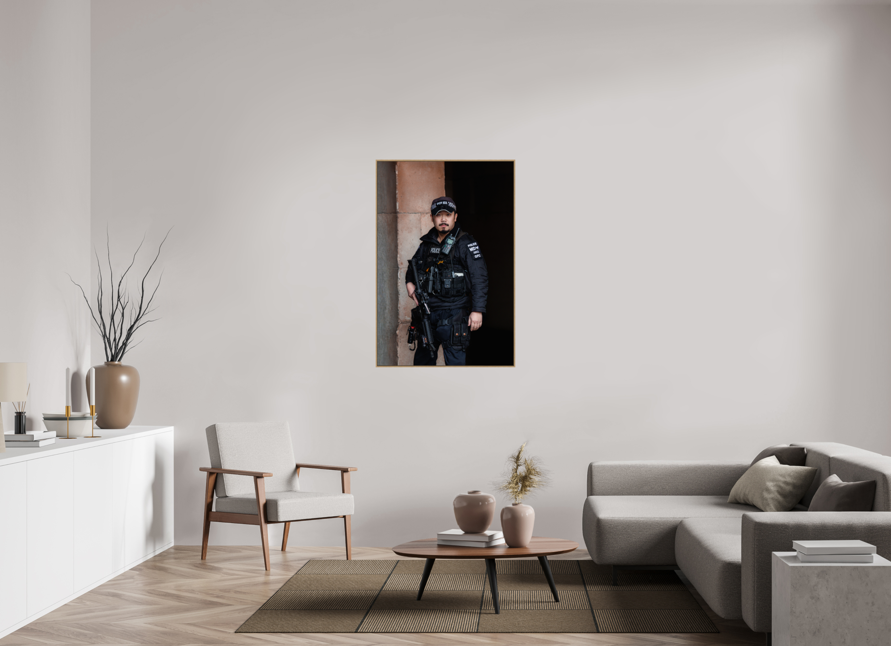 80 x 120 cm, Tirage sous Plexiglas encadré Vigilance moderne – Police militaire