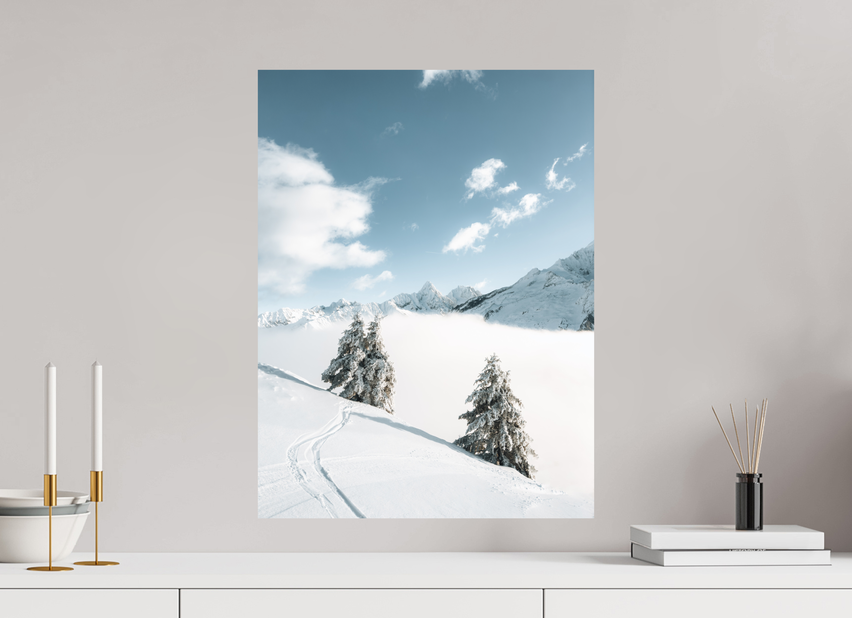 45 x 60 cm, Tirage Fine Art Premium + Traces dans la poudre – Hiver en montagne