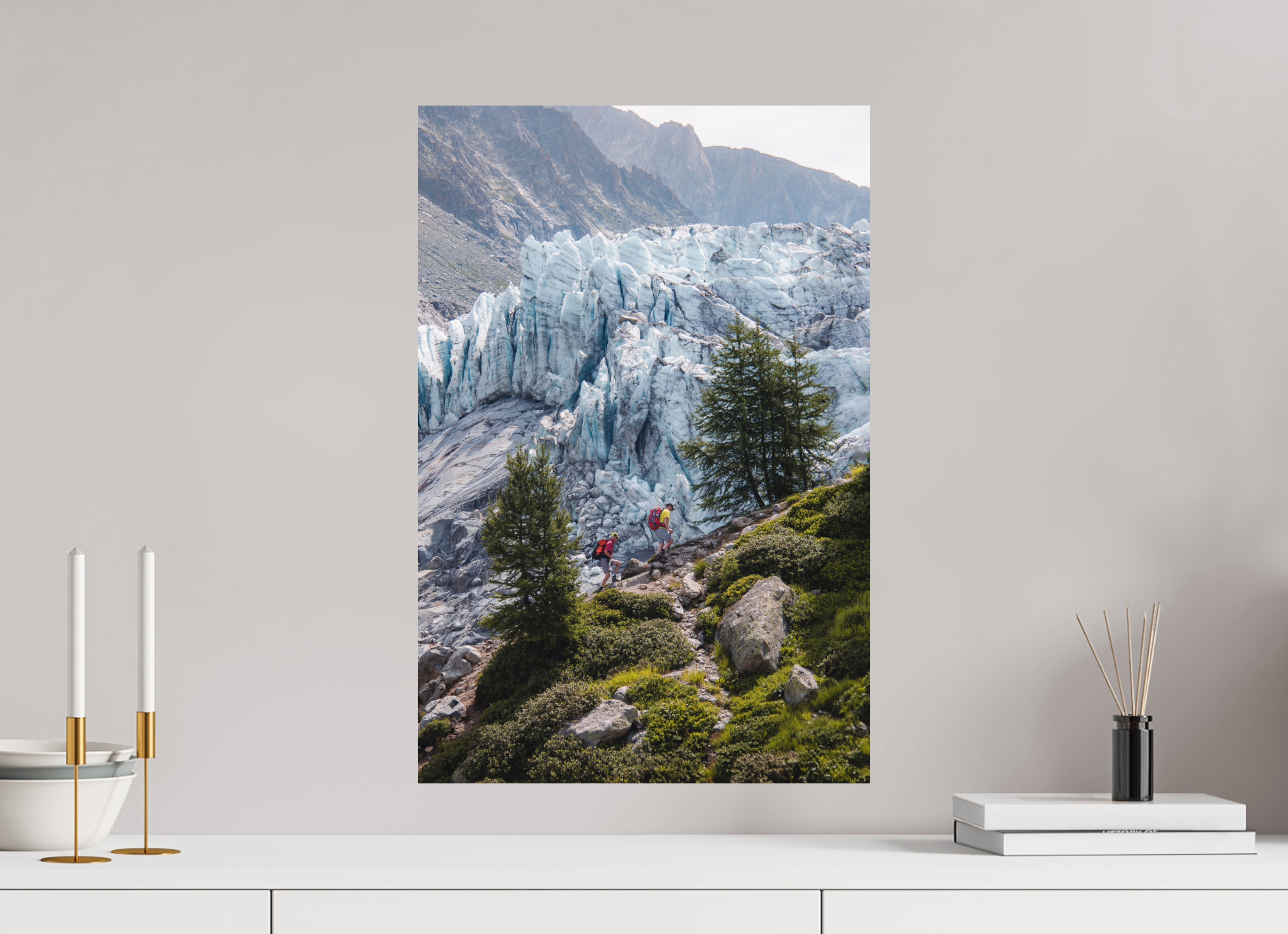 40 x 60 cm, Tirage Fine Art (Papier Mat) Randonneurs face au Glacier d’Argentière