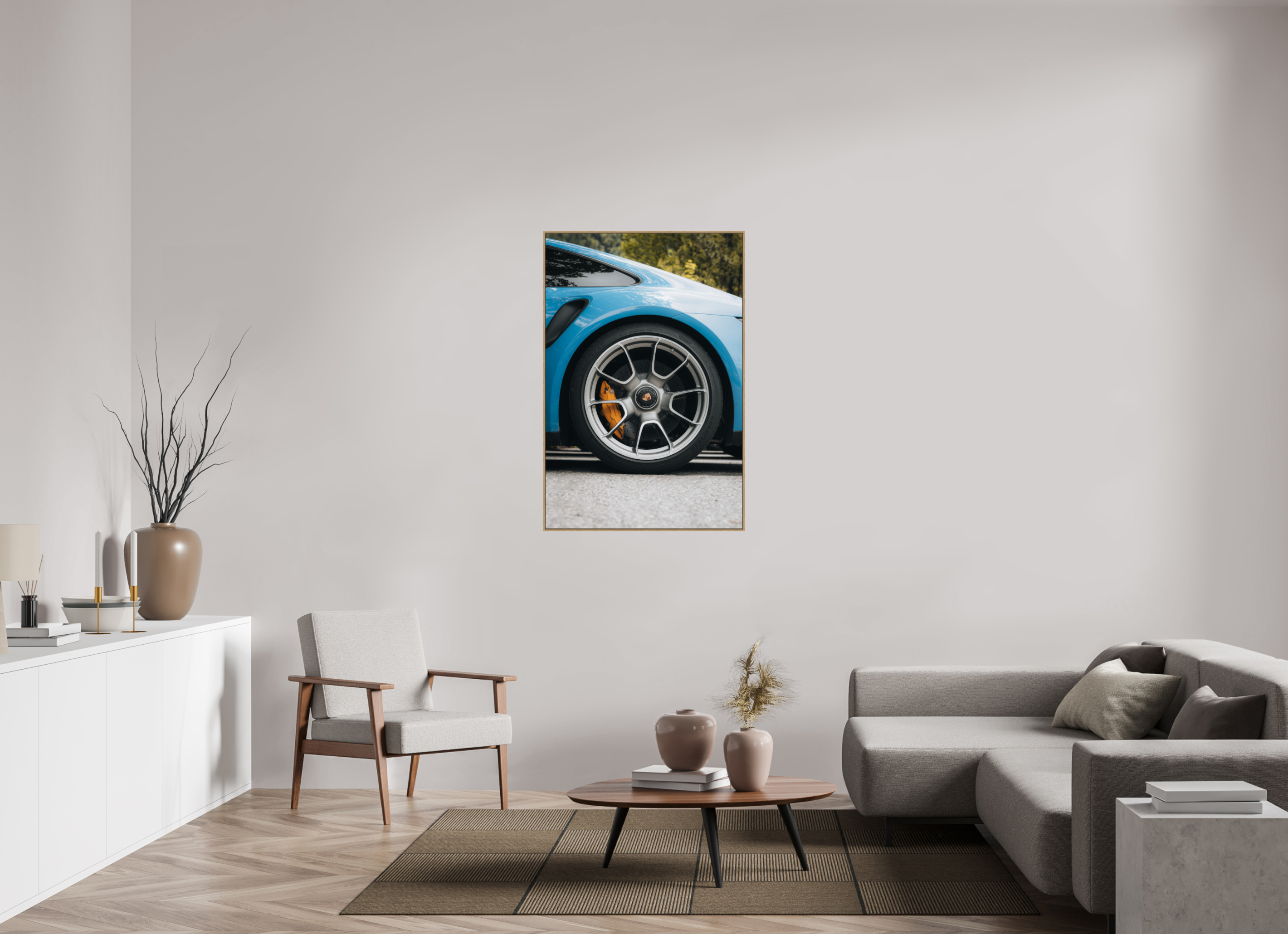 80 x 120 cm, Tirage sous Plexiglas encadré Porsche 911 – Détail mécanique