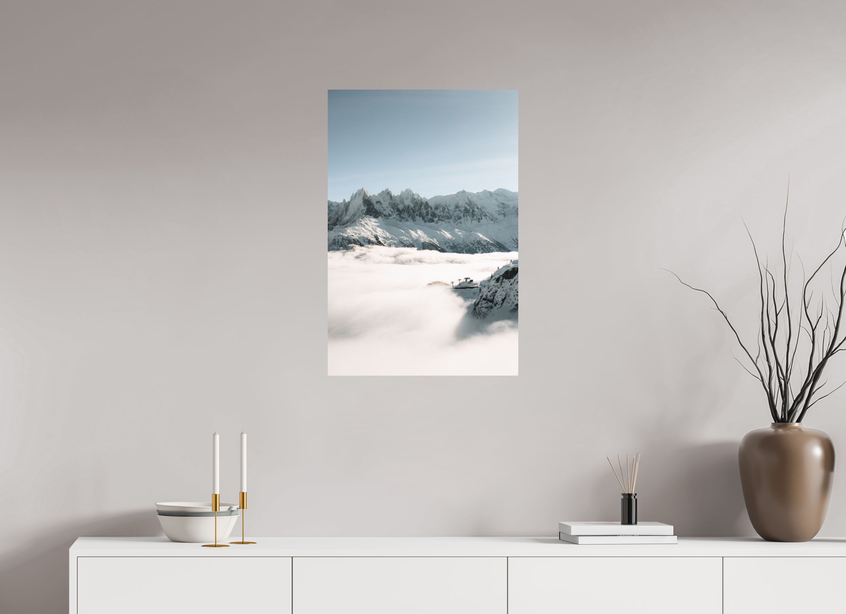 50 x 75 cm, Tirage Fine Art (Papier Mat) Mer de nuages hivernale sur le massif du Mont-Blanc