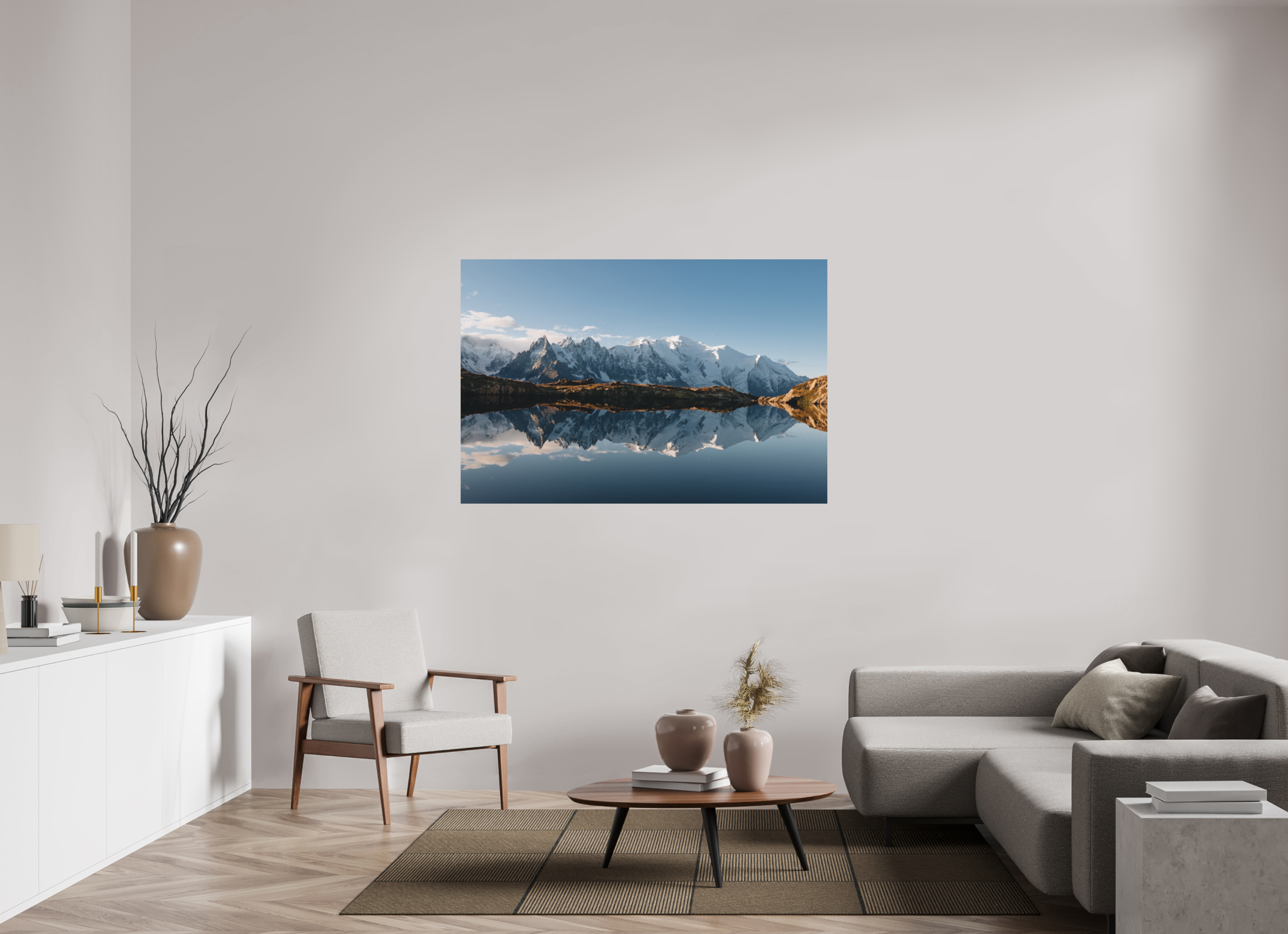 150 x 100 cm, Tirage Fine Art (Papier Mat) Reflets du Mont-Blanc sur le lac des Cheserys