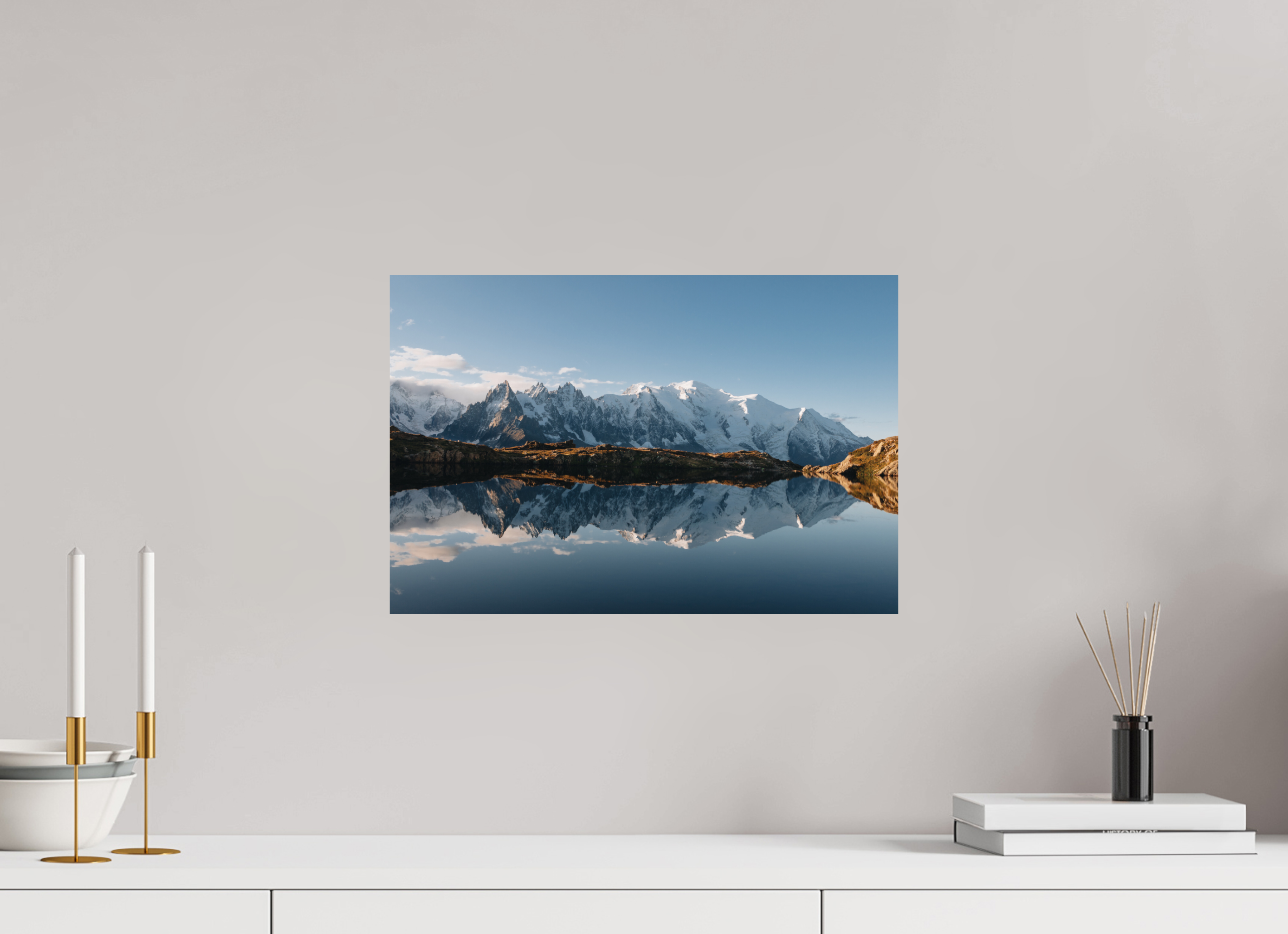 45 x 30 cm, Tirage Fine Art Premium Reflets du Mont-Blanc sur le lac des Cheserys