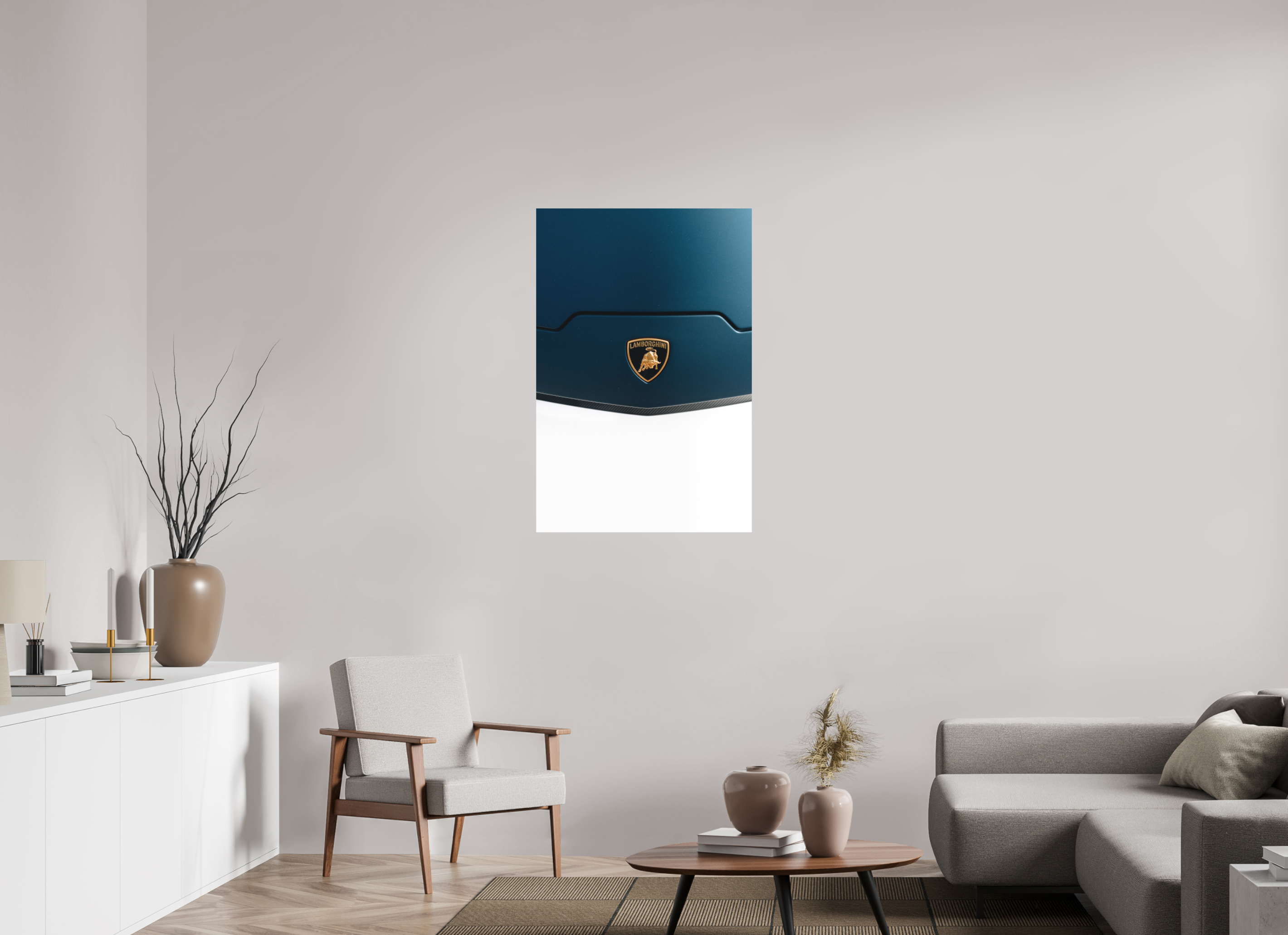 70 x 105 cm, Tirage Fine Art (Papier Mat) Lamborghini Temerario – Élégance et puissance en bleu