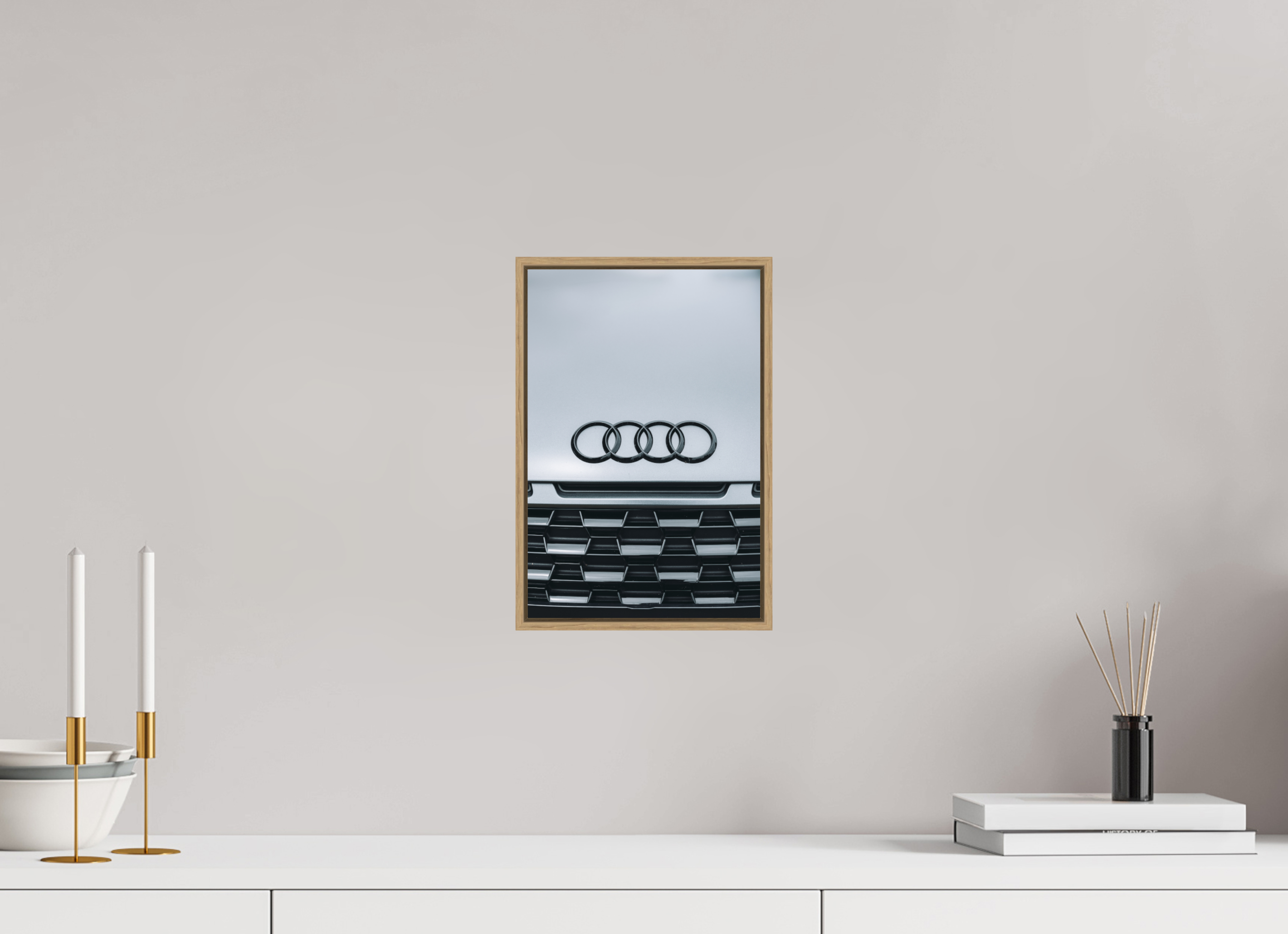 20 x 30 cm, Tirage sous Plexiglas encadré Audi – Emblème en noir
