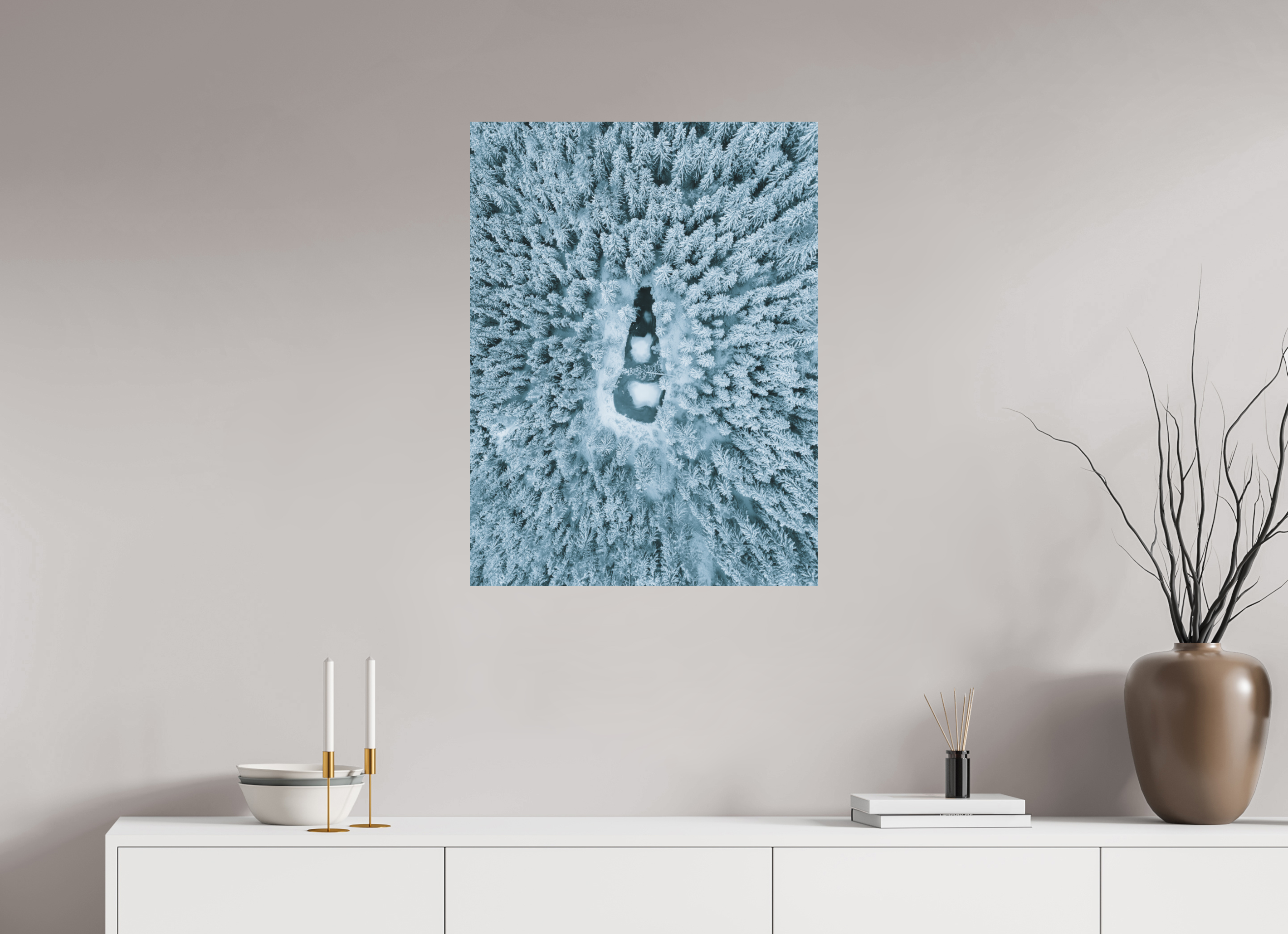 60 x 80 cm, Tirage Fine Art (Papier Mat) Lac Noir Enneigé – Trésor Caché des Bossons