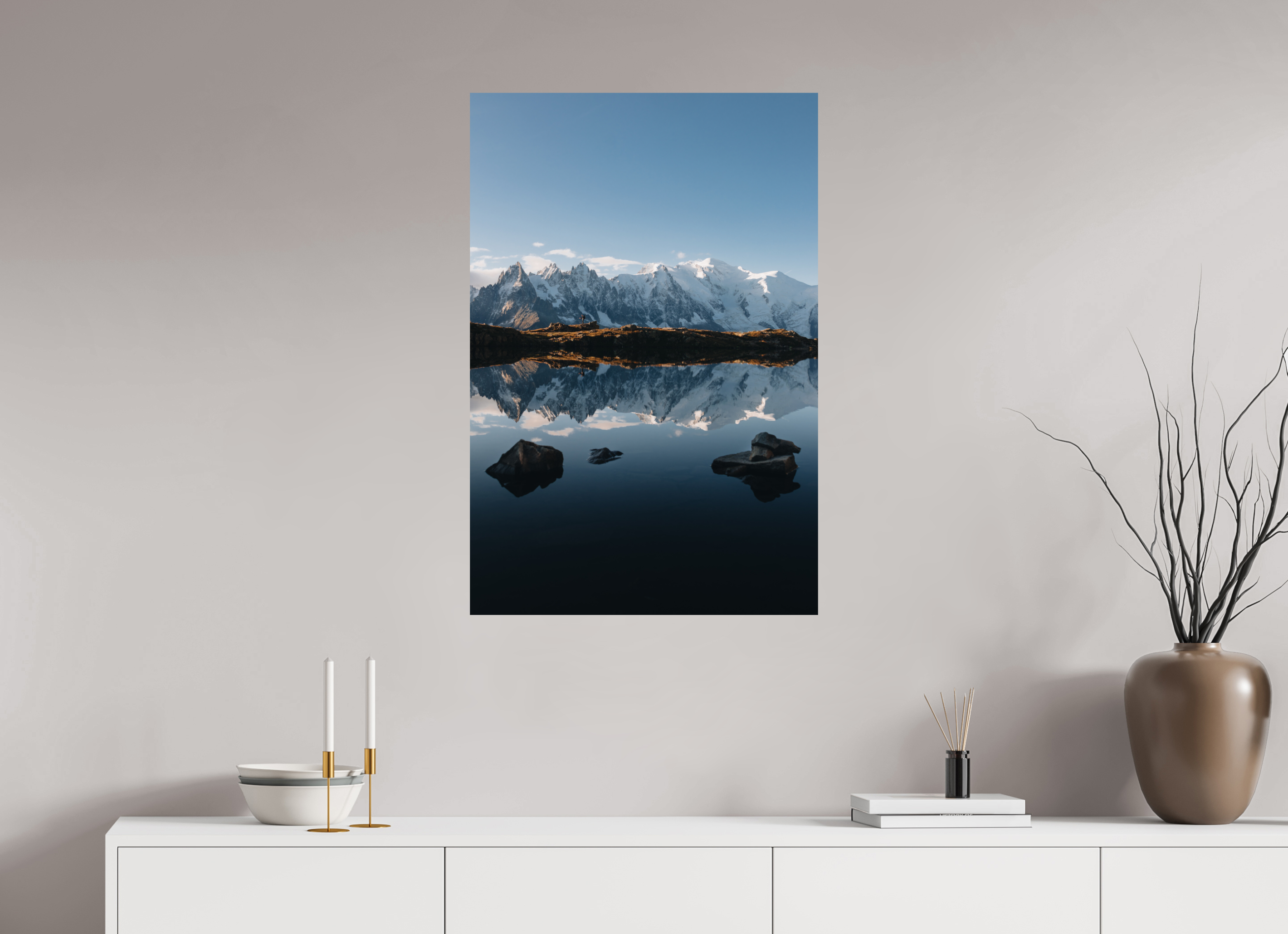 60 x 90 cm, Tirage Fine Art Premium Mont-Blanc en miroir sur le lac des Cheserys