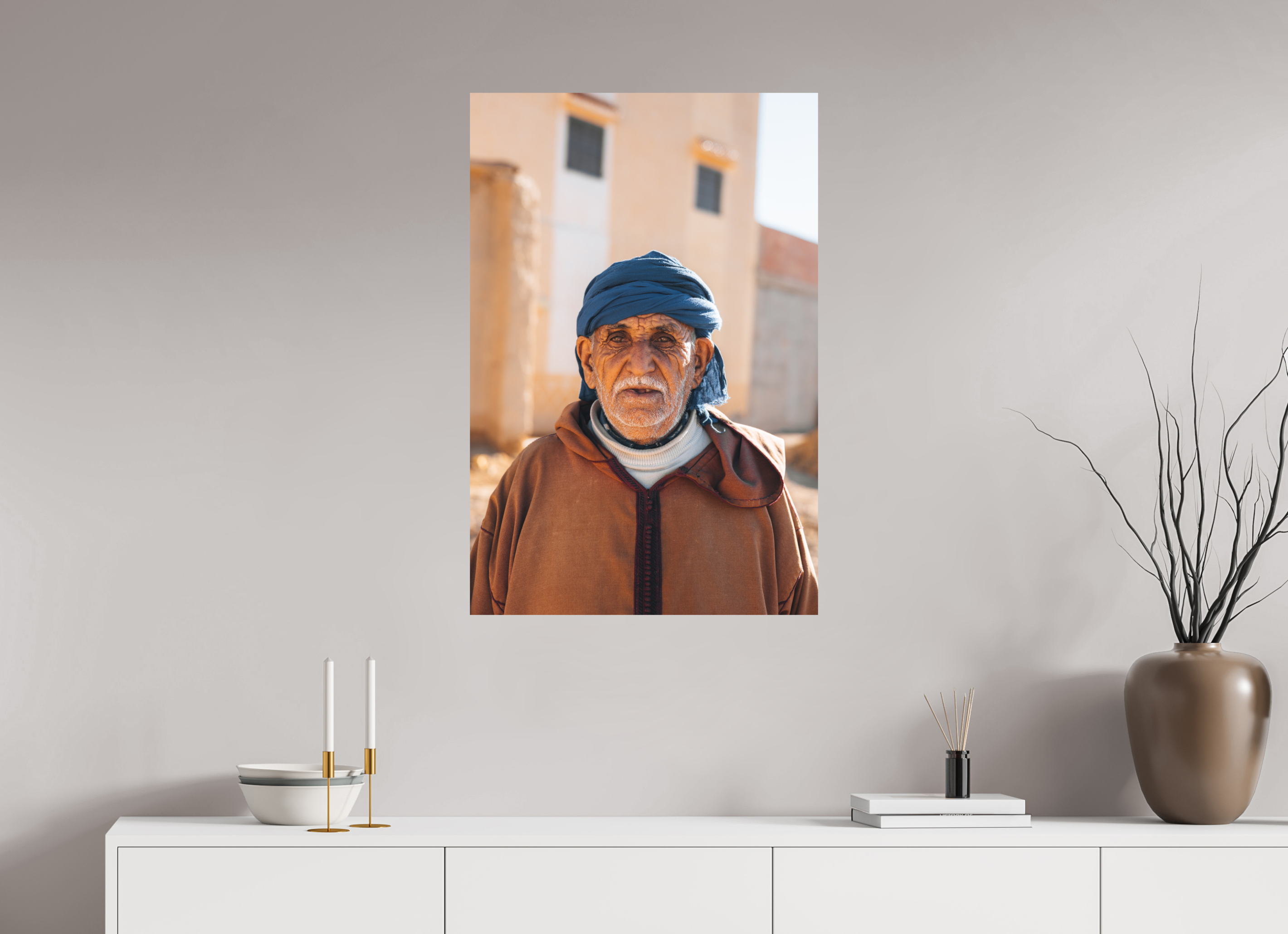 60 x 90 cm, Tirage Fine Art (Papier Mat) Portrait marocain – Regard intemporel