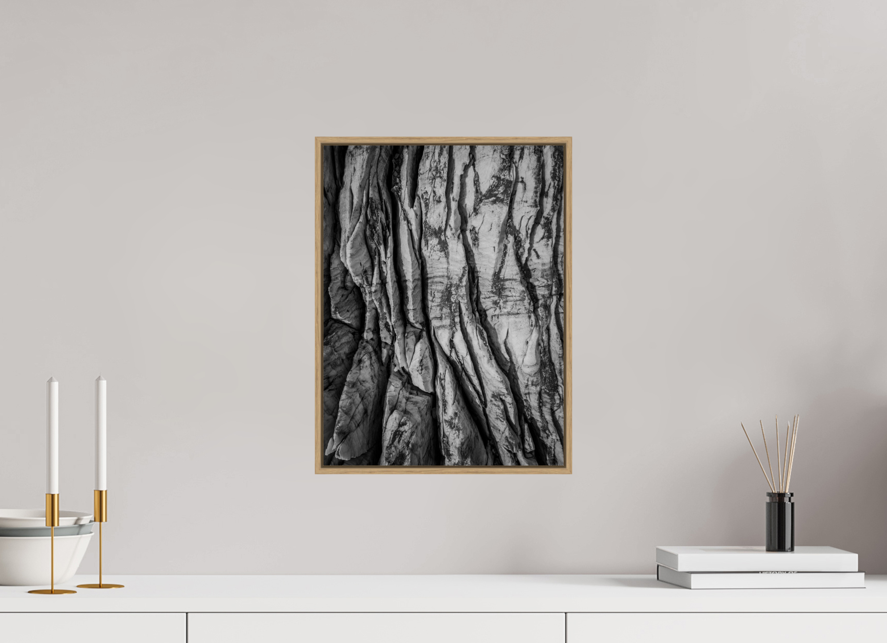 30 x 40 cm, Tirage sous Plexiglas encadré Veines de Glace – Glacier du Tour en noir et blanc