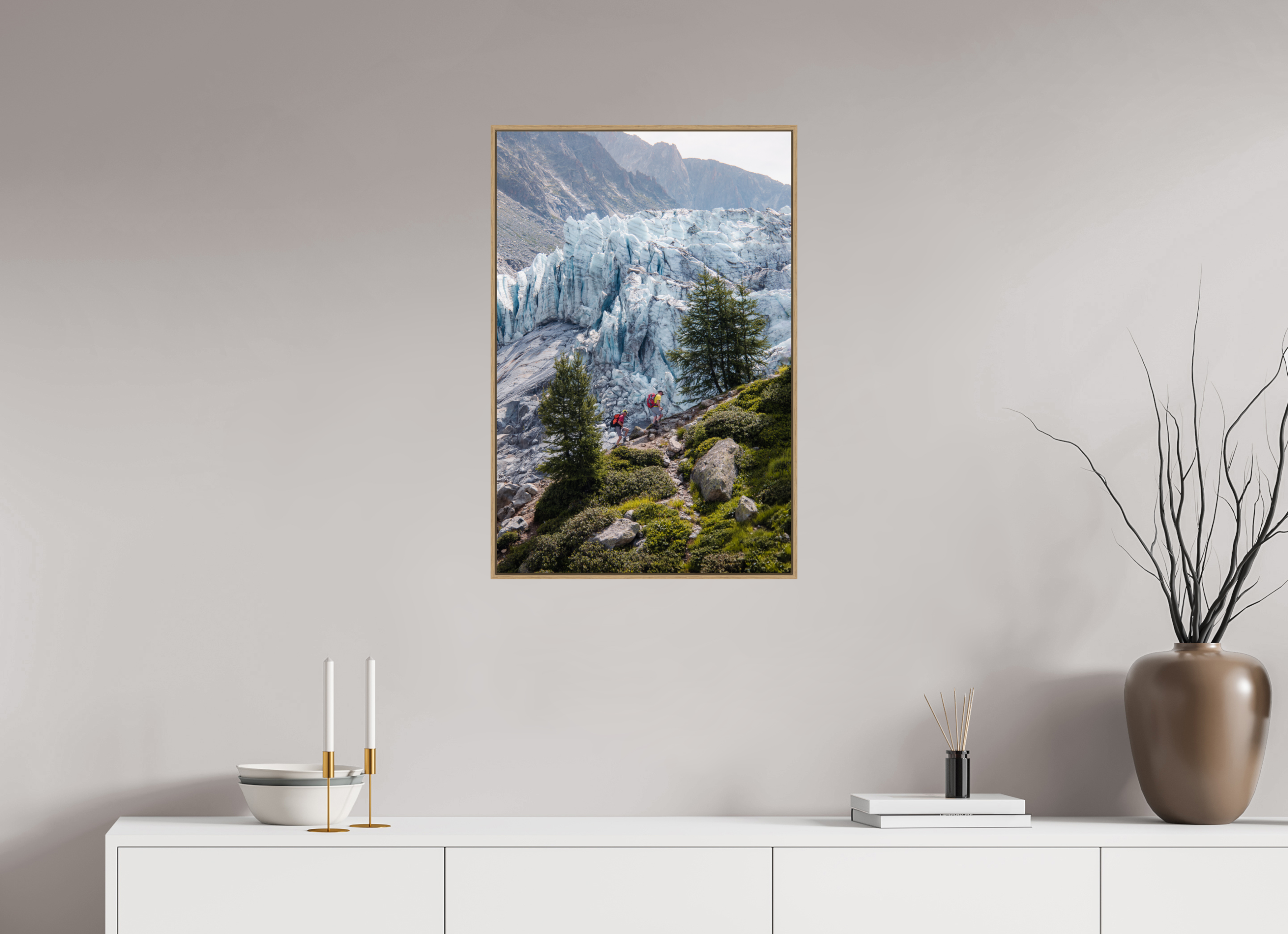 50 x 75 cm, Tirage sous Plexiglas encadré Randonneurs face au Glacier d’Argentière