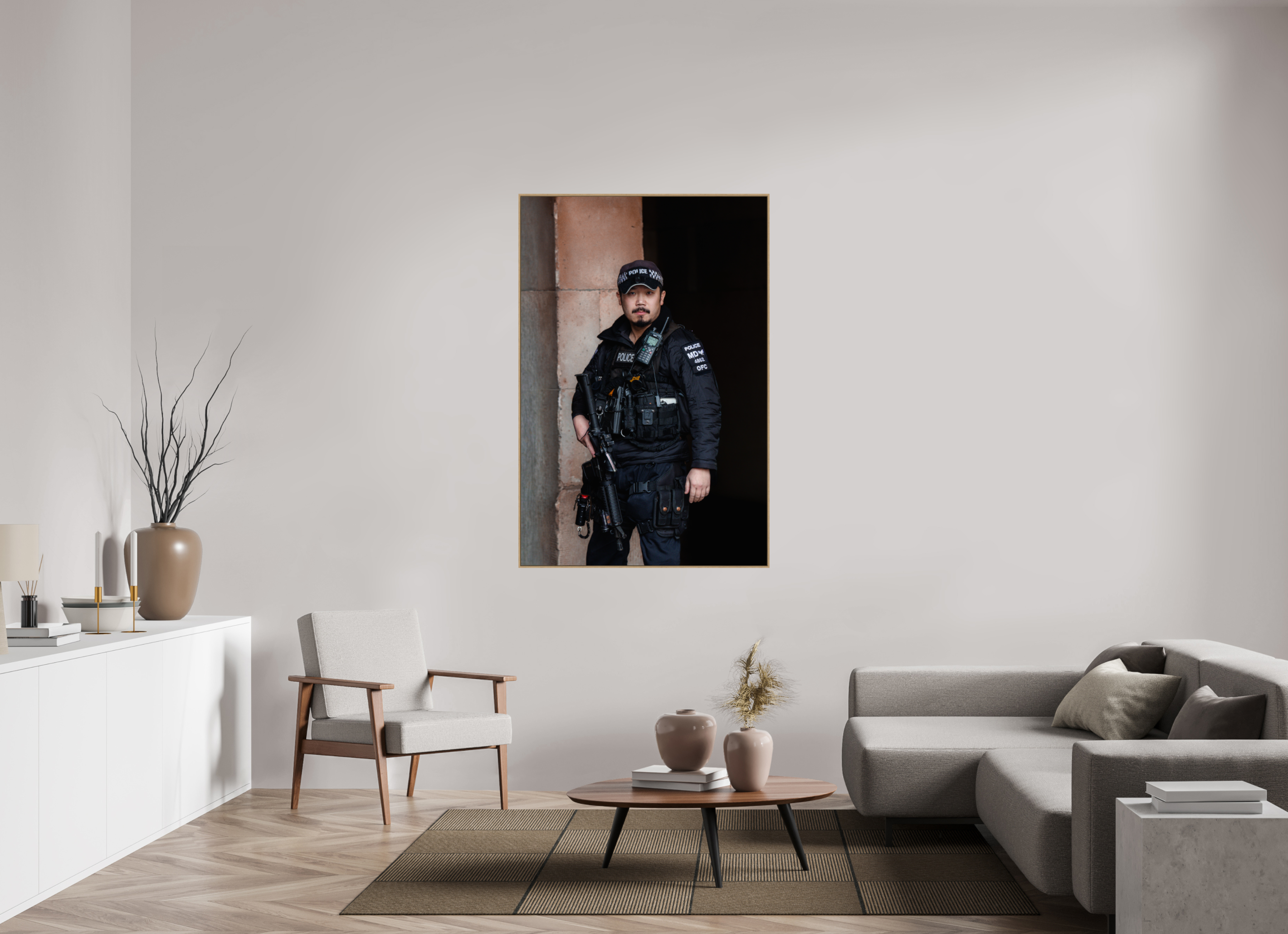 100 x 150 cm, Tirage sous Plexiglas encadré Vigilance moderne – Police militaire
