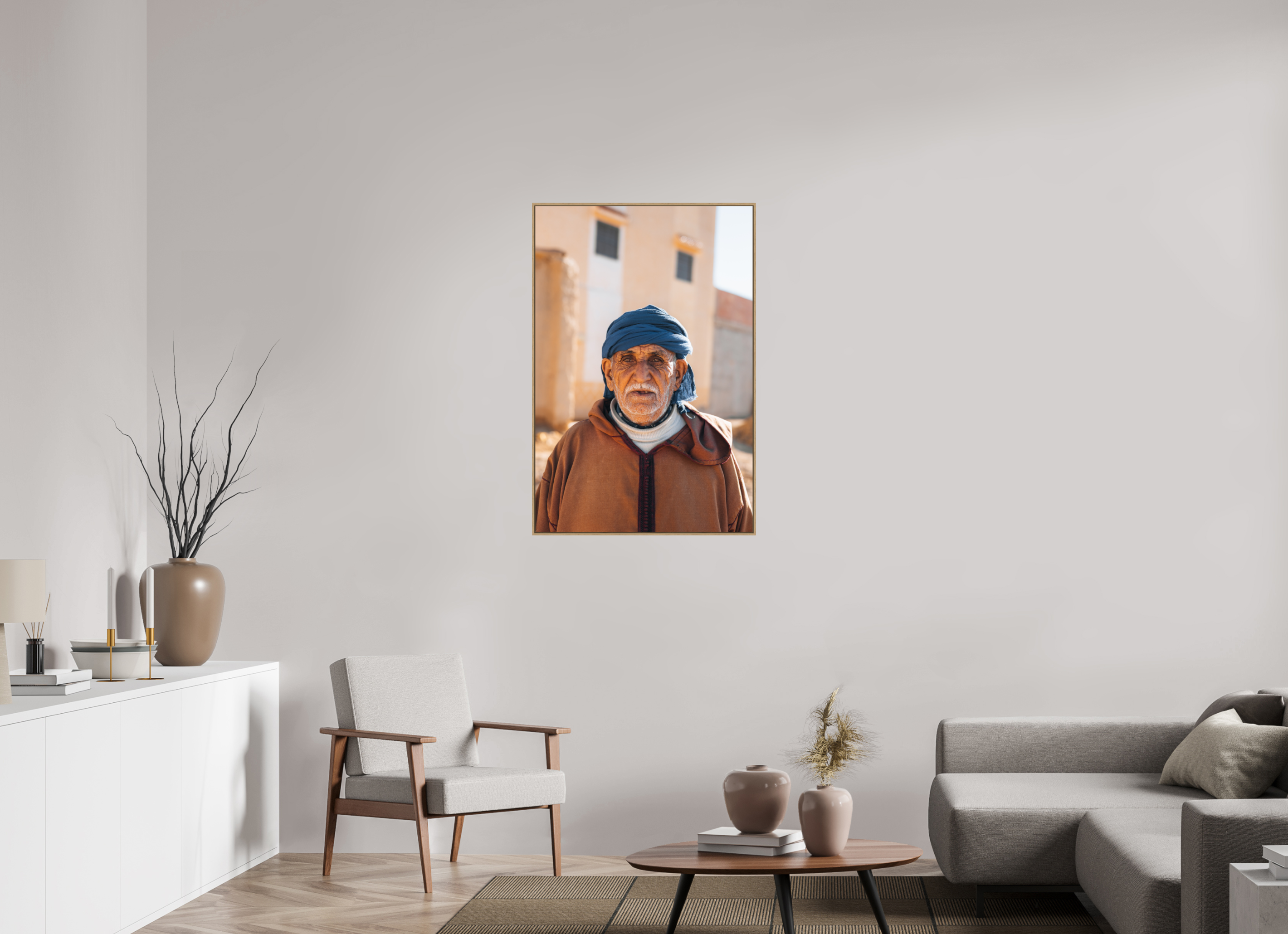 70 x 105 cm, Tirage sous Plexiglas encadré Portrait marocain – Regard intemporel