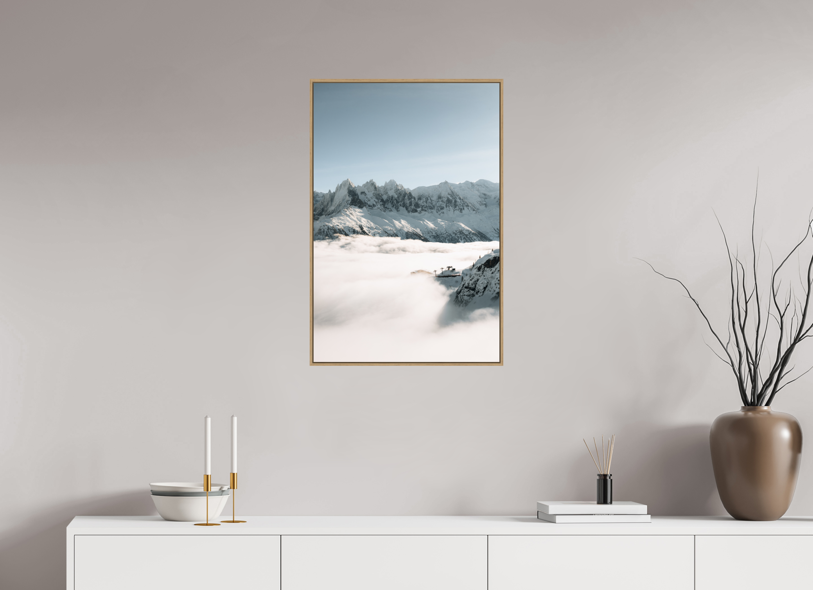 50 x 75 cm, Tirage sous Plexiglas encadré Mer de nuages hivernale sur le massif du Mont-Blanc
