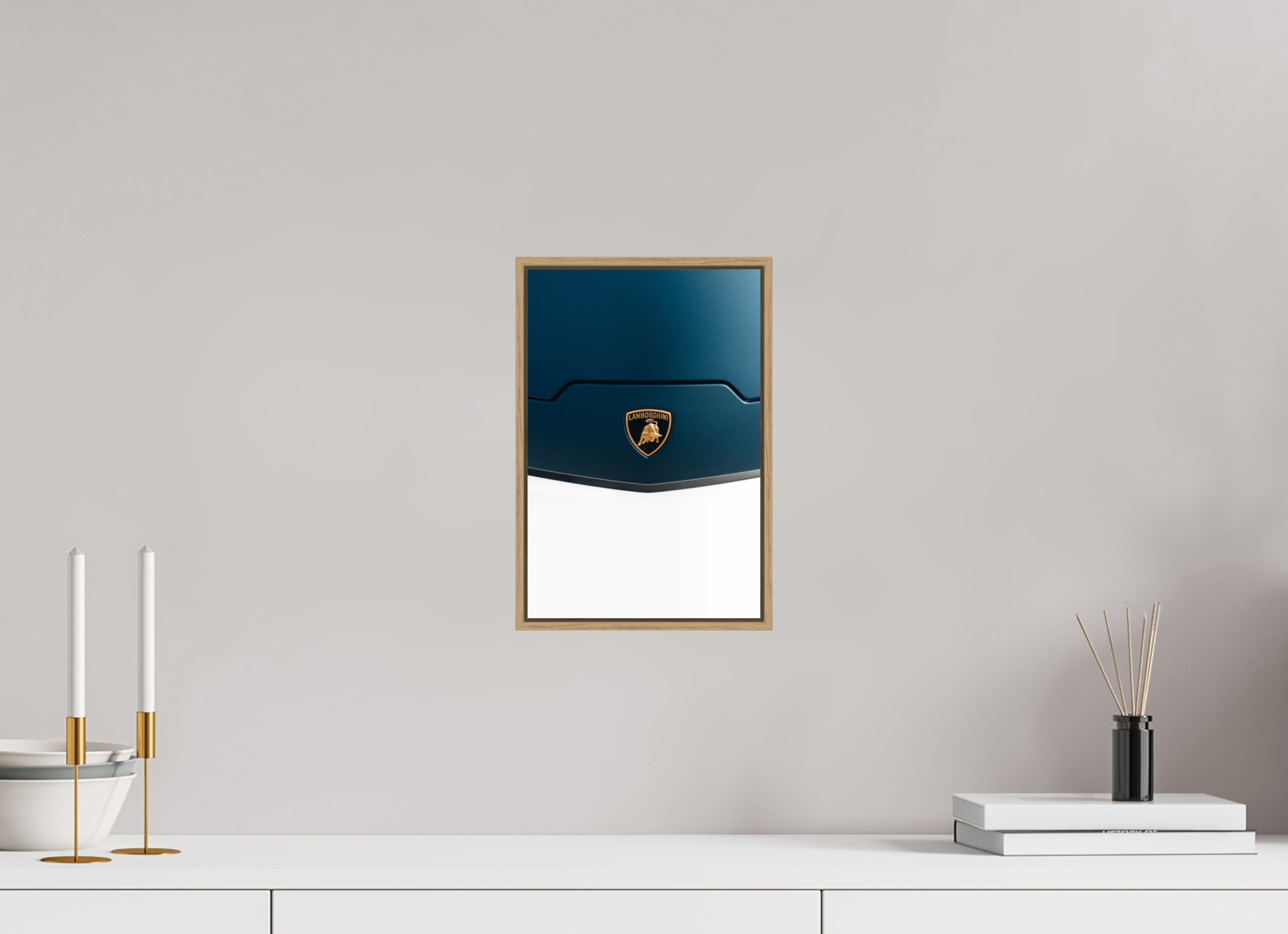 20 x 30 cm, Tirage sous Plexiglas encadré Lamborghini Temerario – Élégance et puissance en bleu