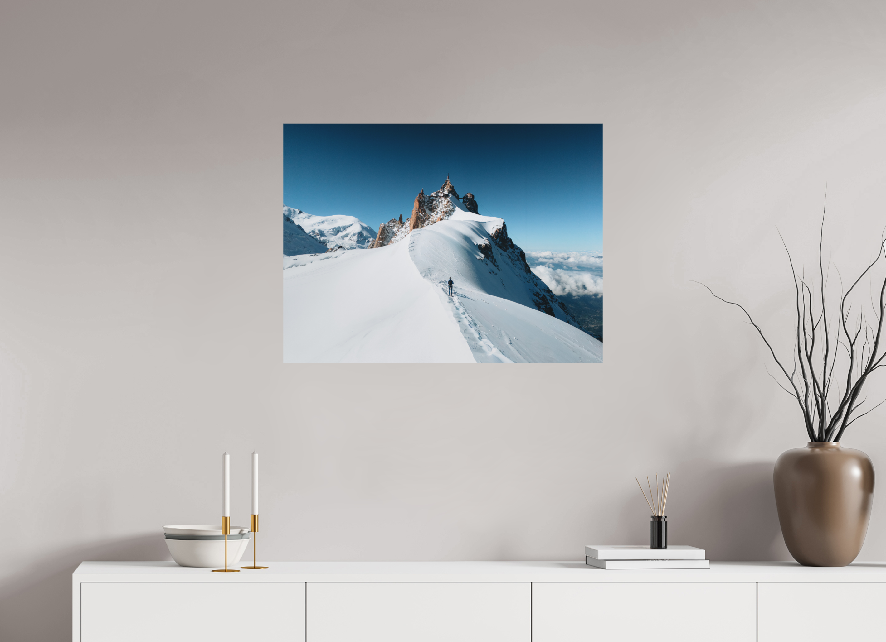 80 x 60 cm, Tirage Fine Art (Papier Mat) Équilibre au sommet – Aiguille du Midi