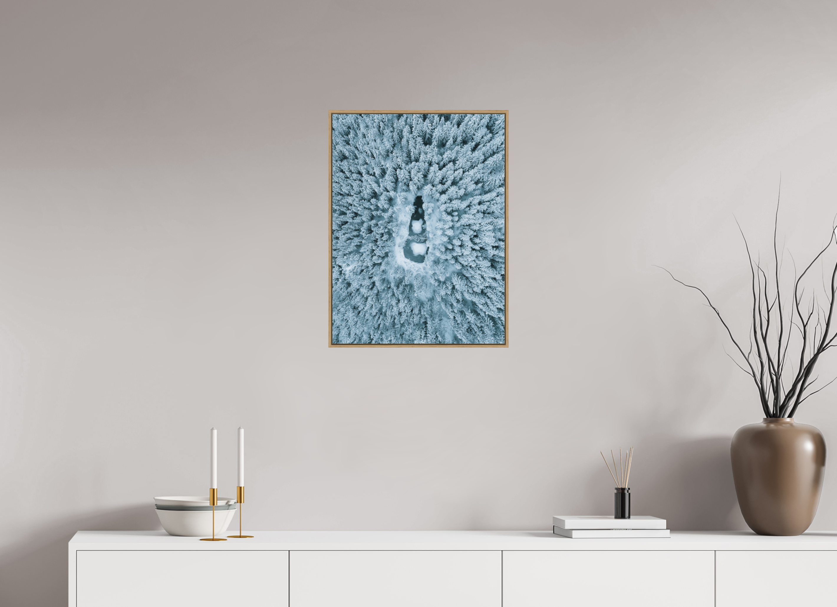 45 x 60 cm, Tirage sous Plexiglas encadré Lac Noir Enneigé – Trésor Caché des Bossons