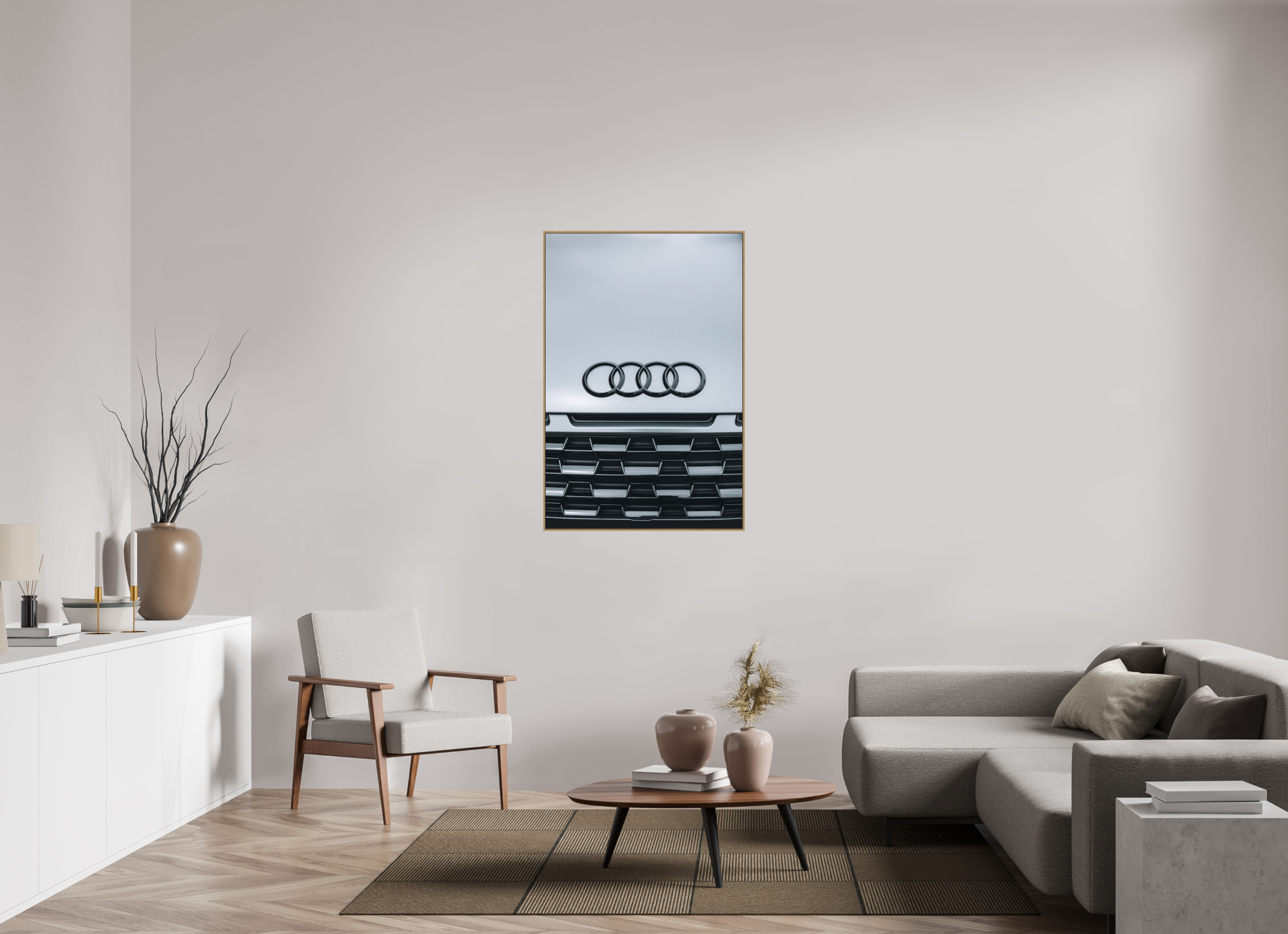 80 x 120 cm, Tirage sous Plexiglas encadré Audi – Emblème en noir