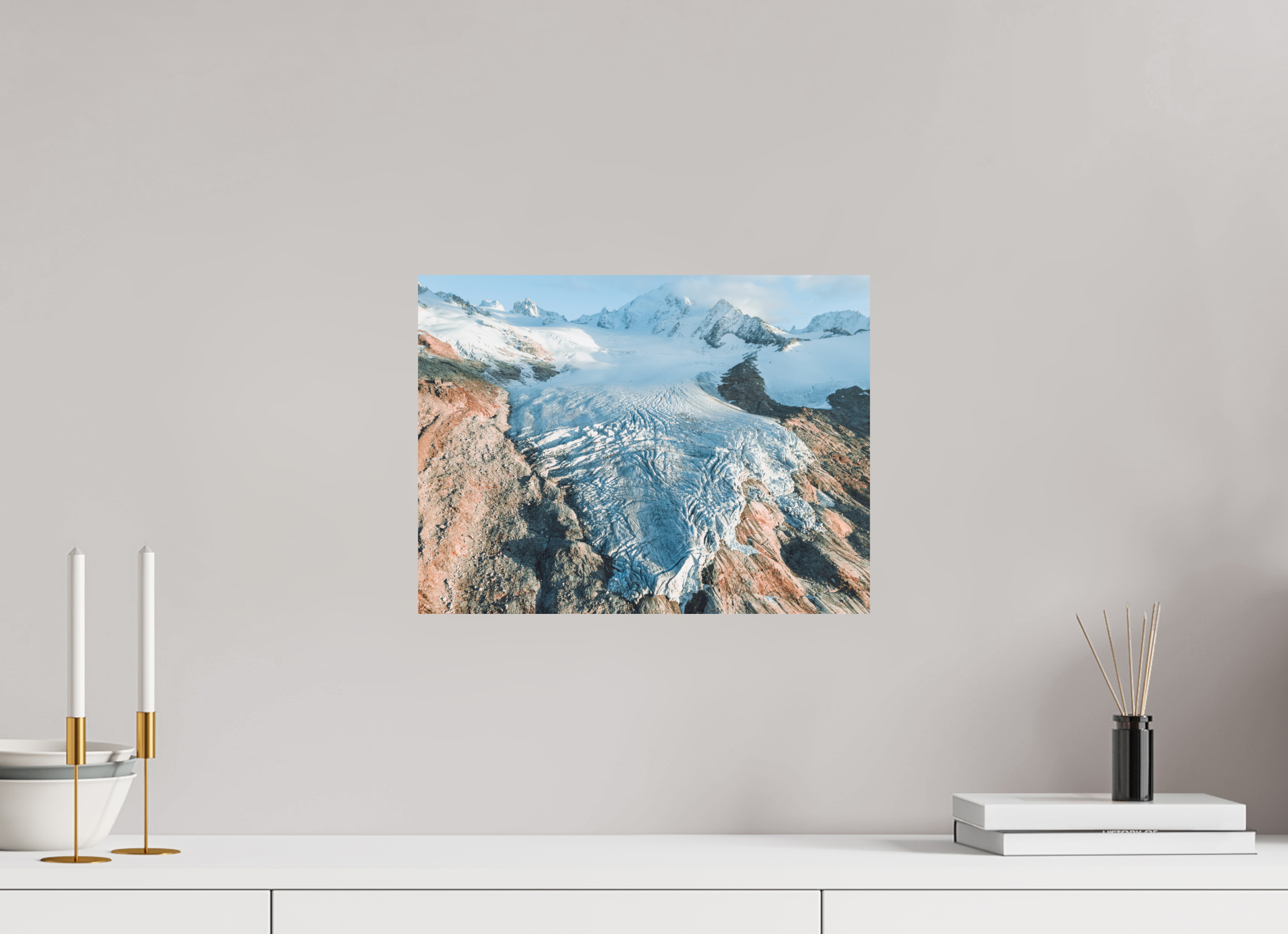 40 x 30 cm, Tirage Fine Art Premium Glacier du Tour – Aube Dorée depuis le Ciel