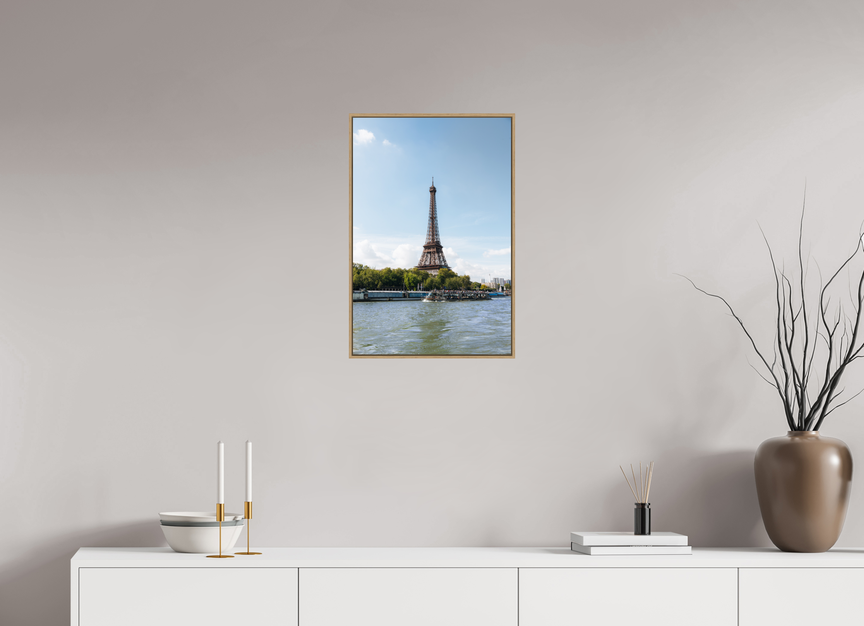 40 x 60 cm, Tirage sous Plexiglas encadré Tour Eiffel – Reflets sur la Seine