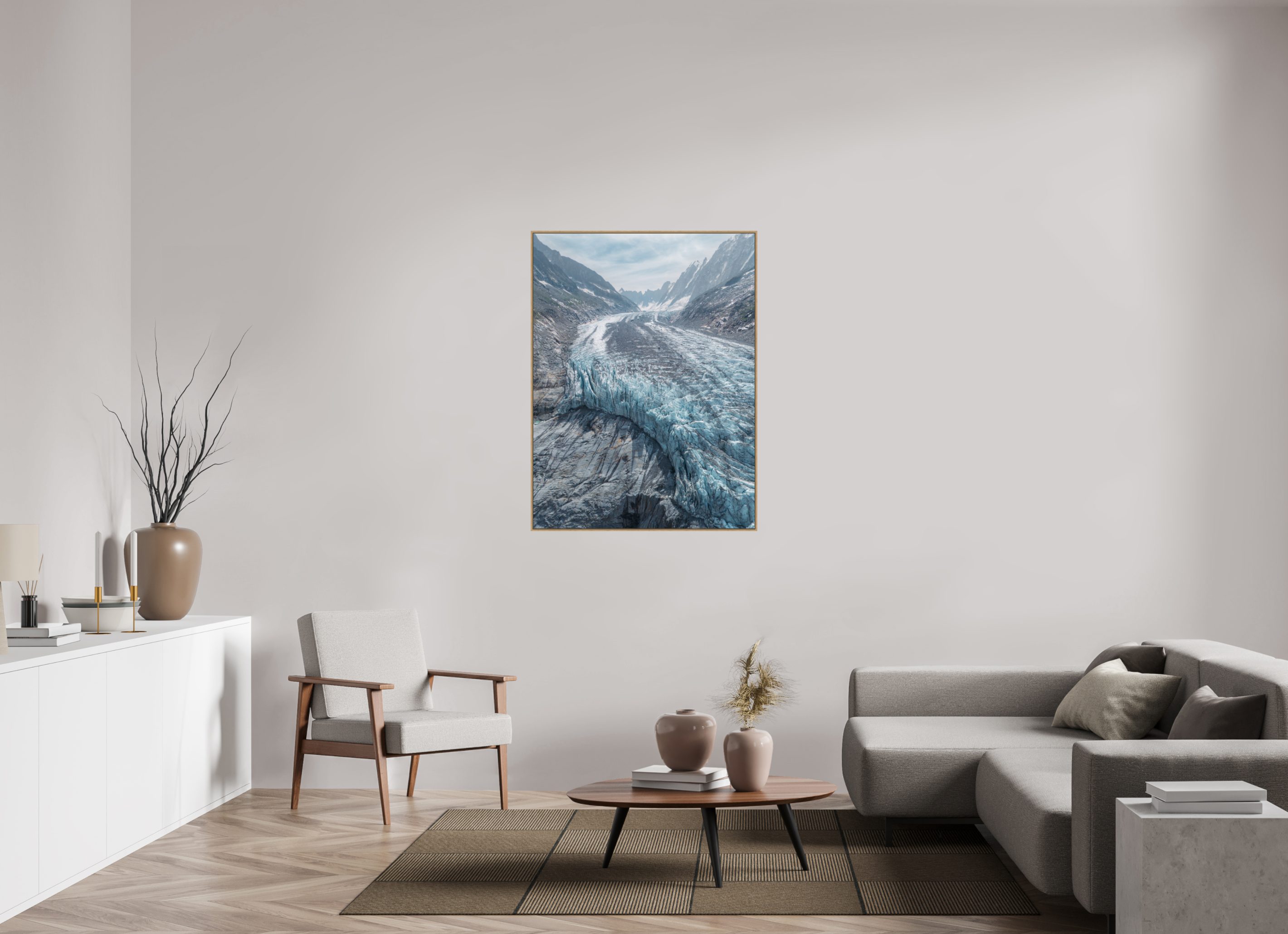 90 x 120 cm, Tirage sous Plexiglas encadré Courbe Glaciaire – Glacier d’Argentière