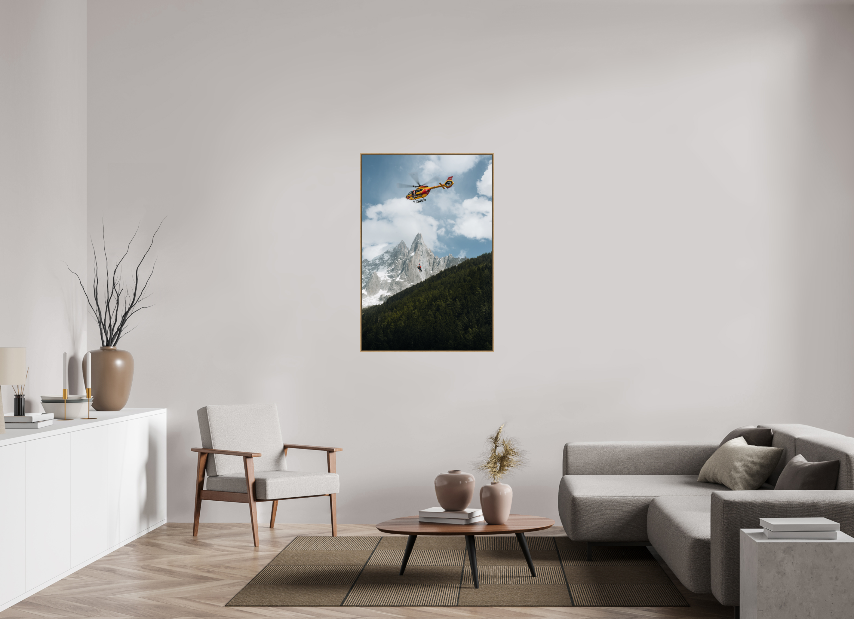 80 x 120 cm, Tirage sous Plexiglas encadré Sauvetage estival au cœur des Drus