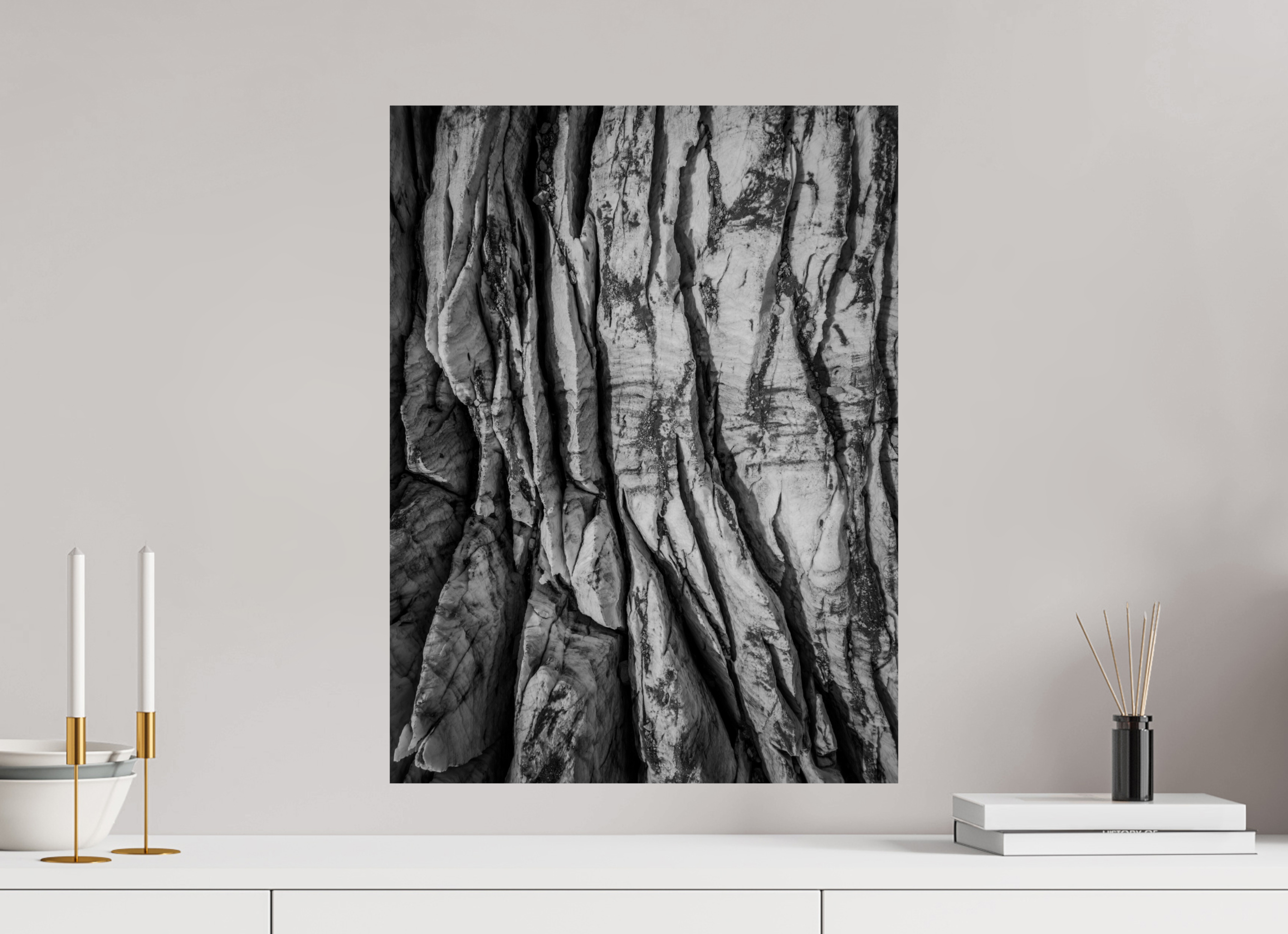 45 x 60 cm, Tirage Fine Art Premium Veines de Glace – Glacier du Tour en noir et blanc