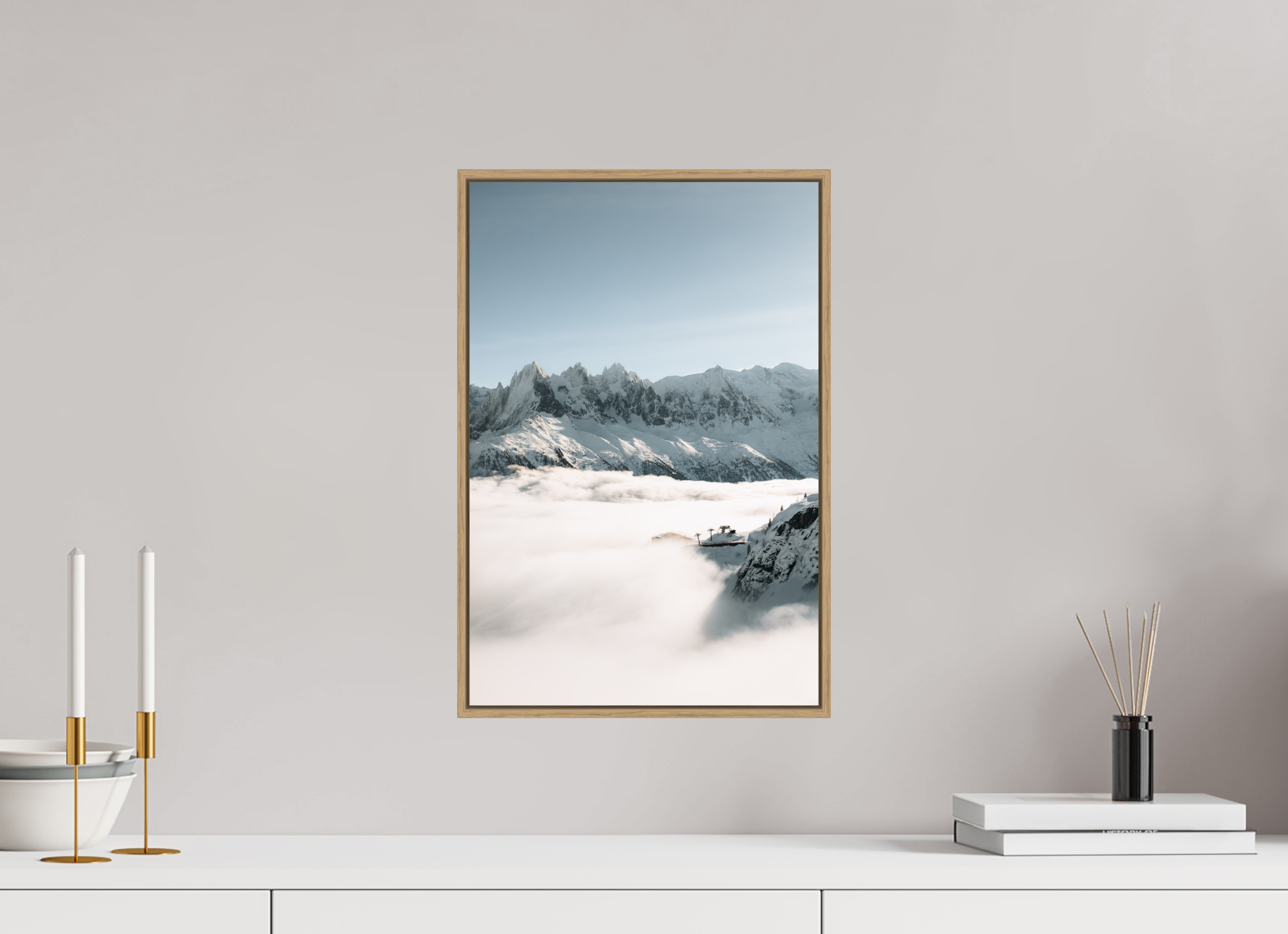 30 x 45 cm, Tirage sous Plexiglas encadré Mer de nuages hivernale sur le massif du Mont-Blanc