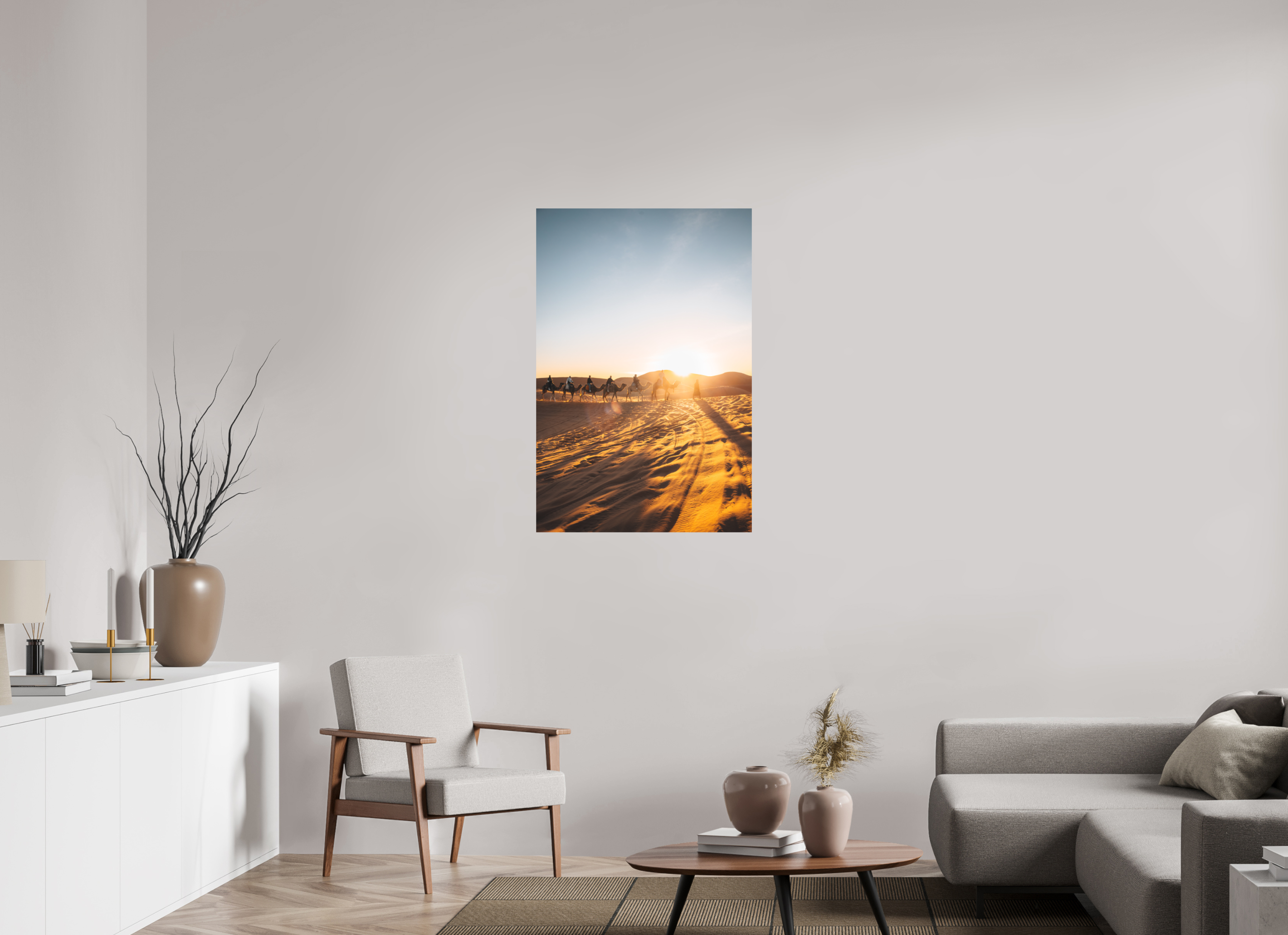 70 x 105 cm, Tirage Fine Art Premium + Caravane au lever du soleil – Sahara