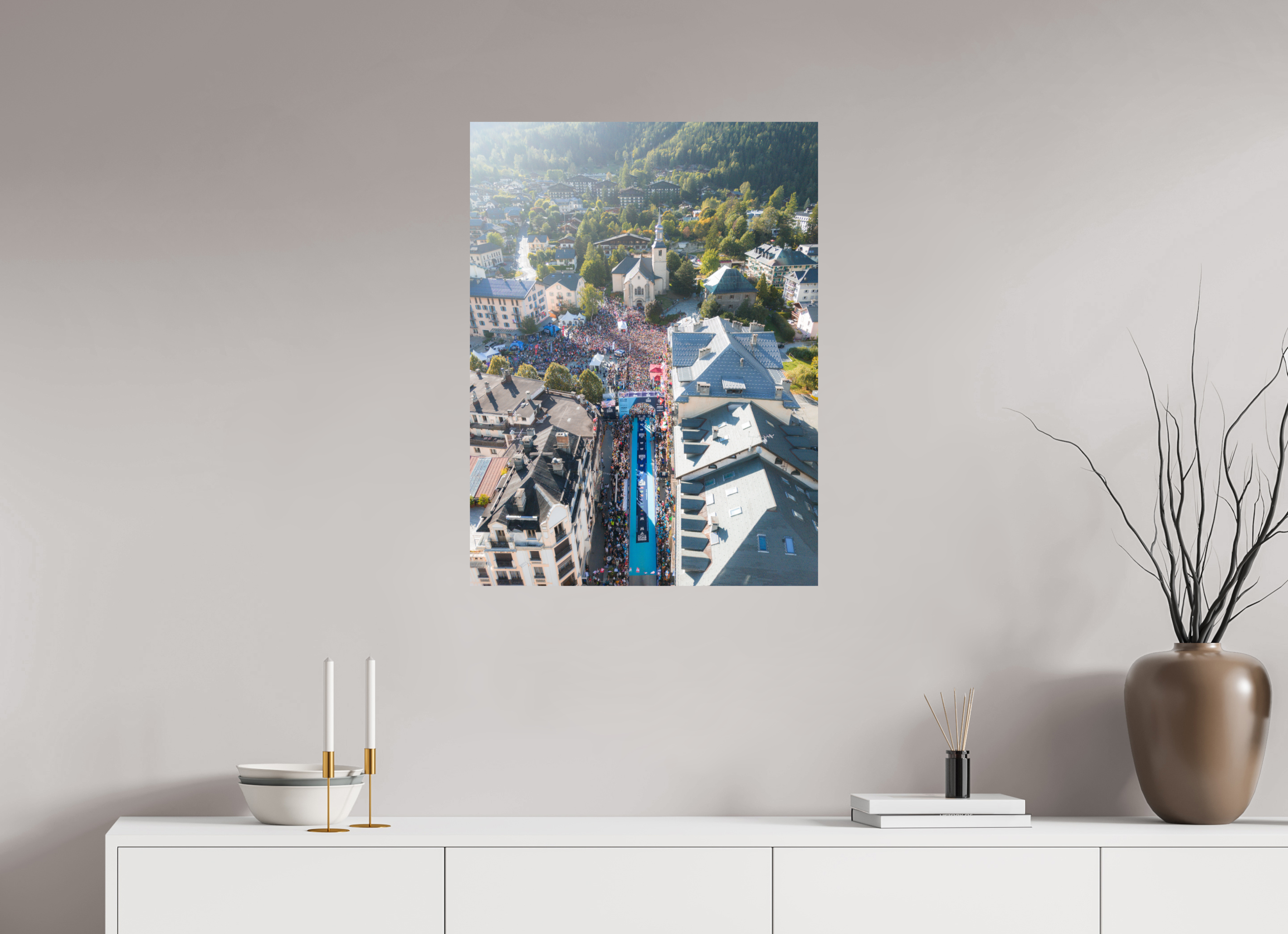 60 x 80 cm, Tirage Fine Art Premium Vue du ciel, départ de l’UTMB