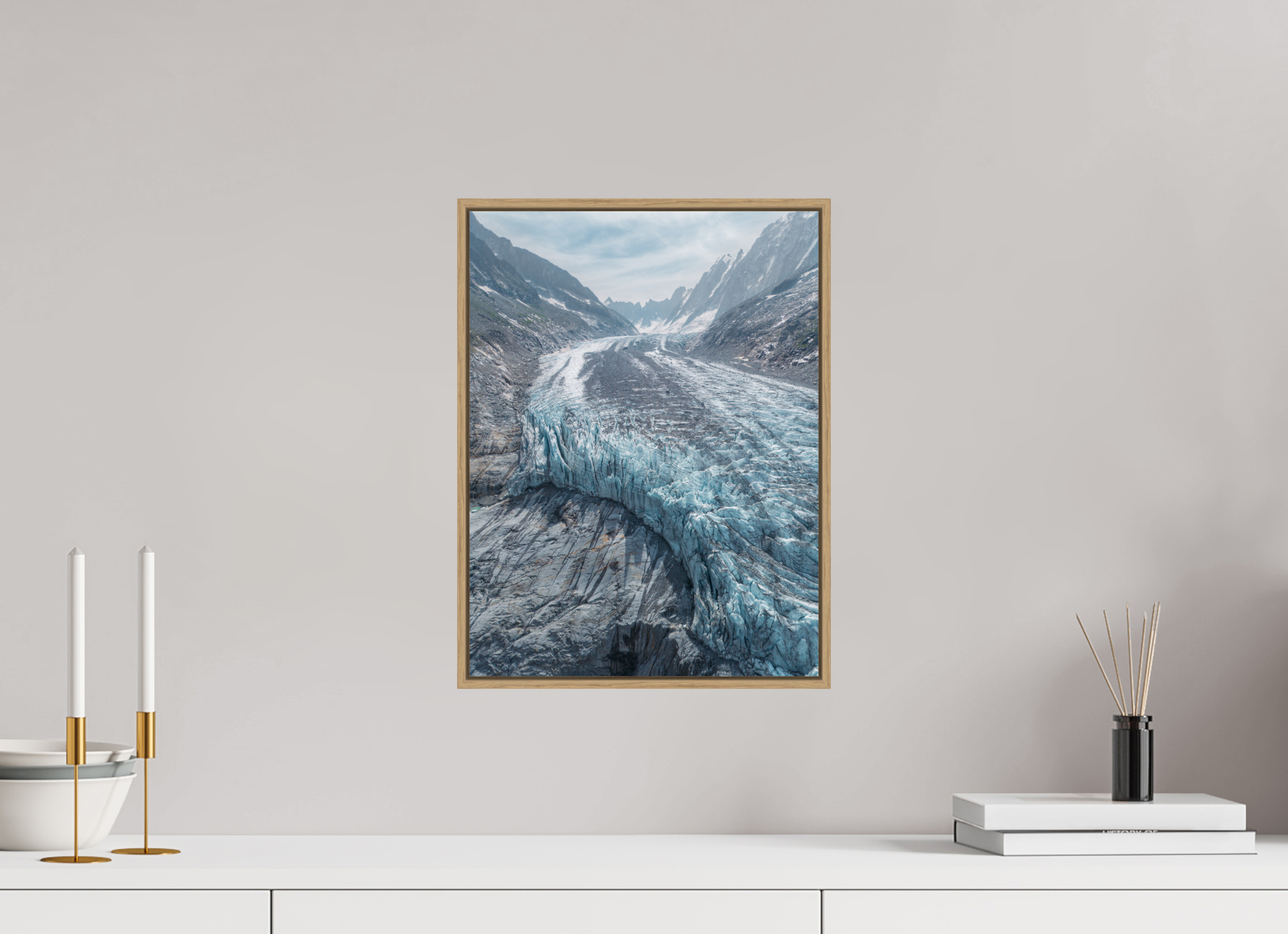 30 x 40 cm, Tirage sous Plexiglas encadré Courbe Glaciaire – Glacier d’Argentière