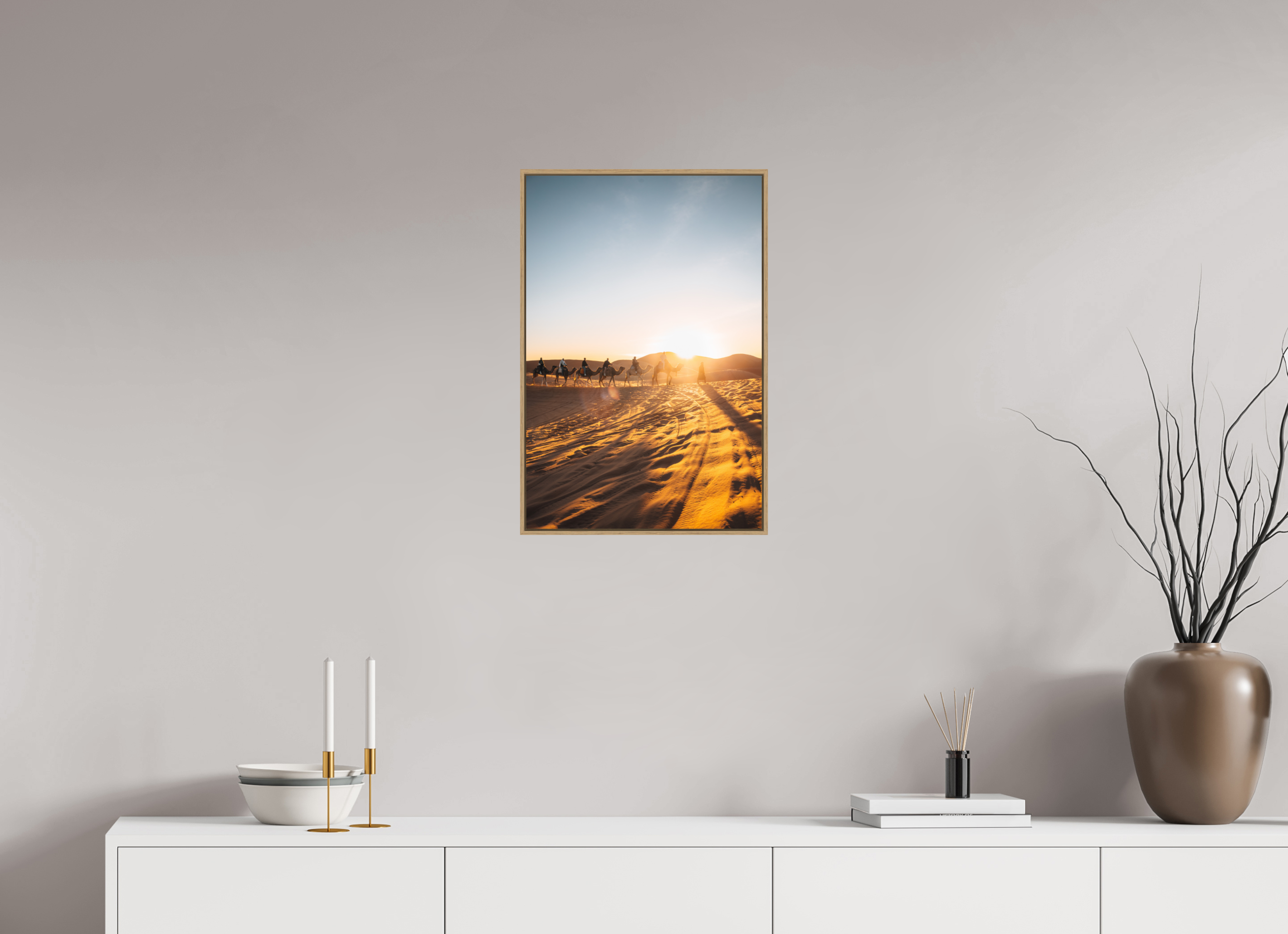 40 x 60 cm, Tirage sous Plexiglas encadré Caravane au lever du soleil – Sahara