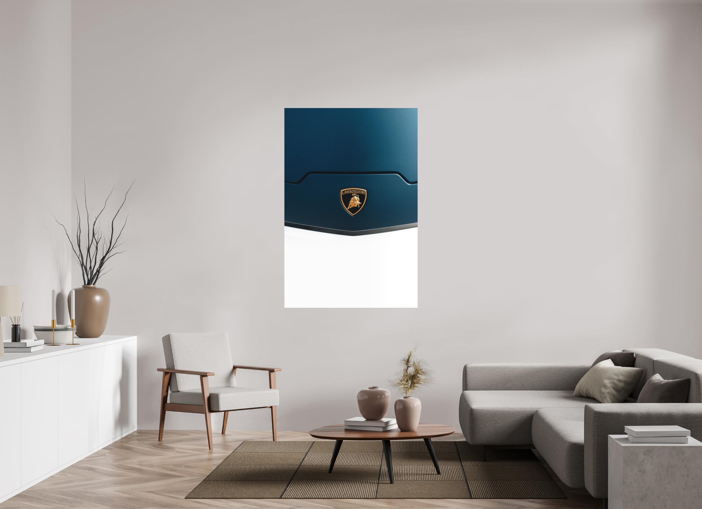 100 x 150 cm, Tirage Fine Art (Papier Mat) Lamborghini Temerario – Élégance et puissance en bleu