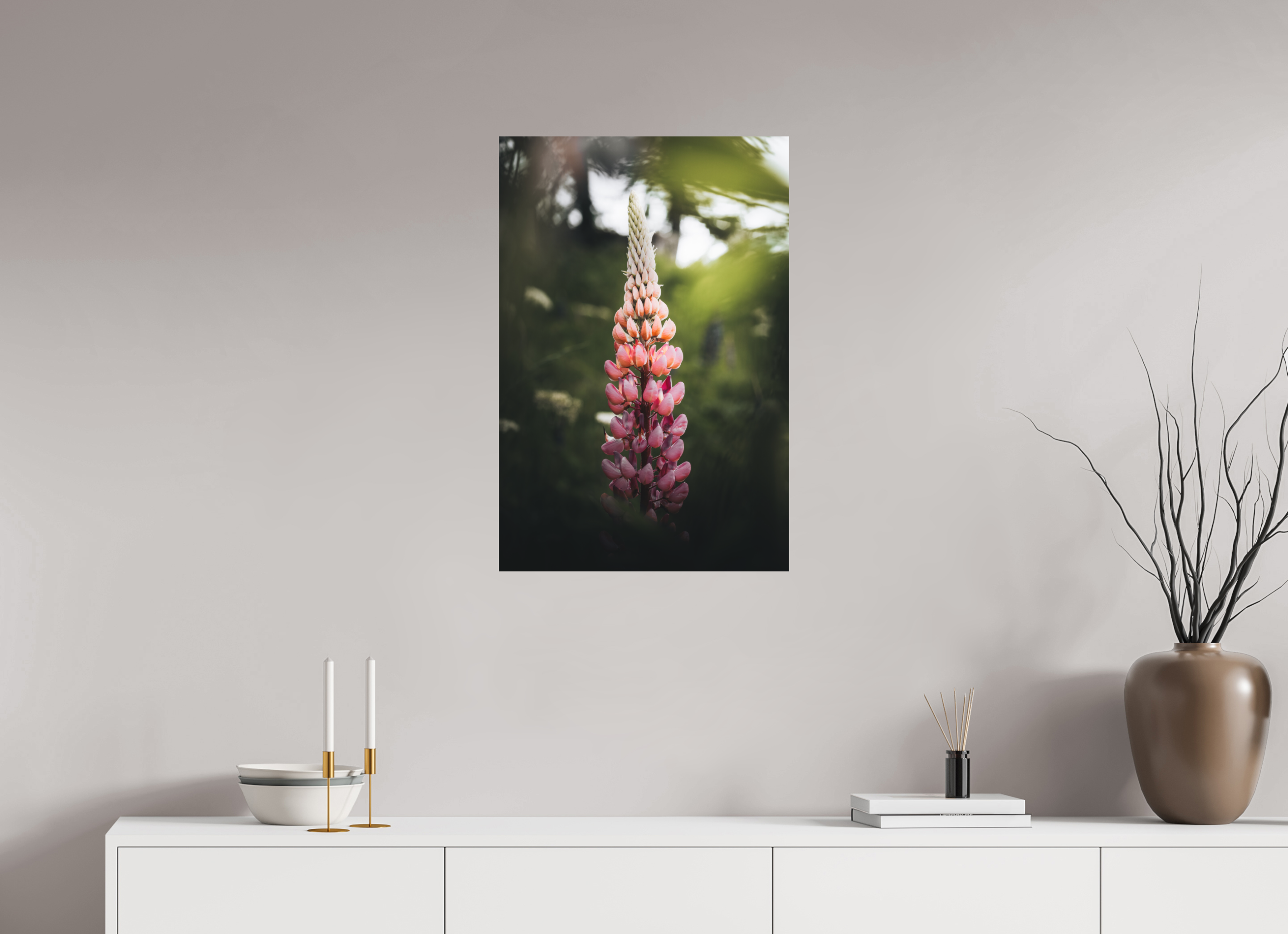 50 x 75 cm, Tirage Fine Art (Papier Mat) Lupin rose au soleil du matin